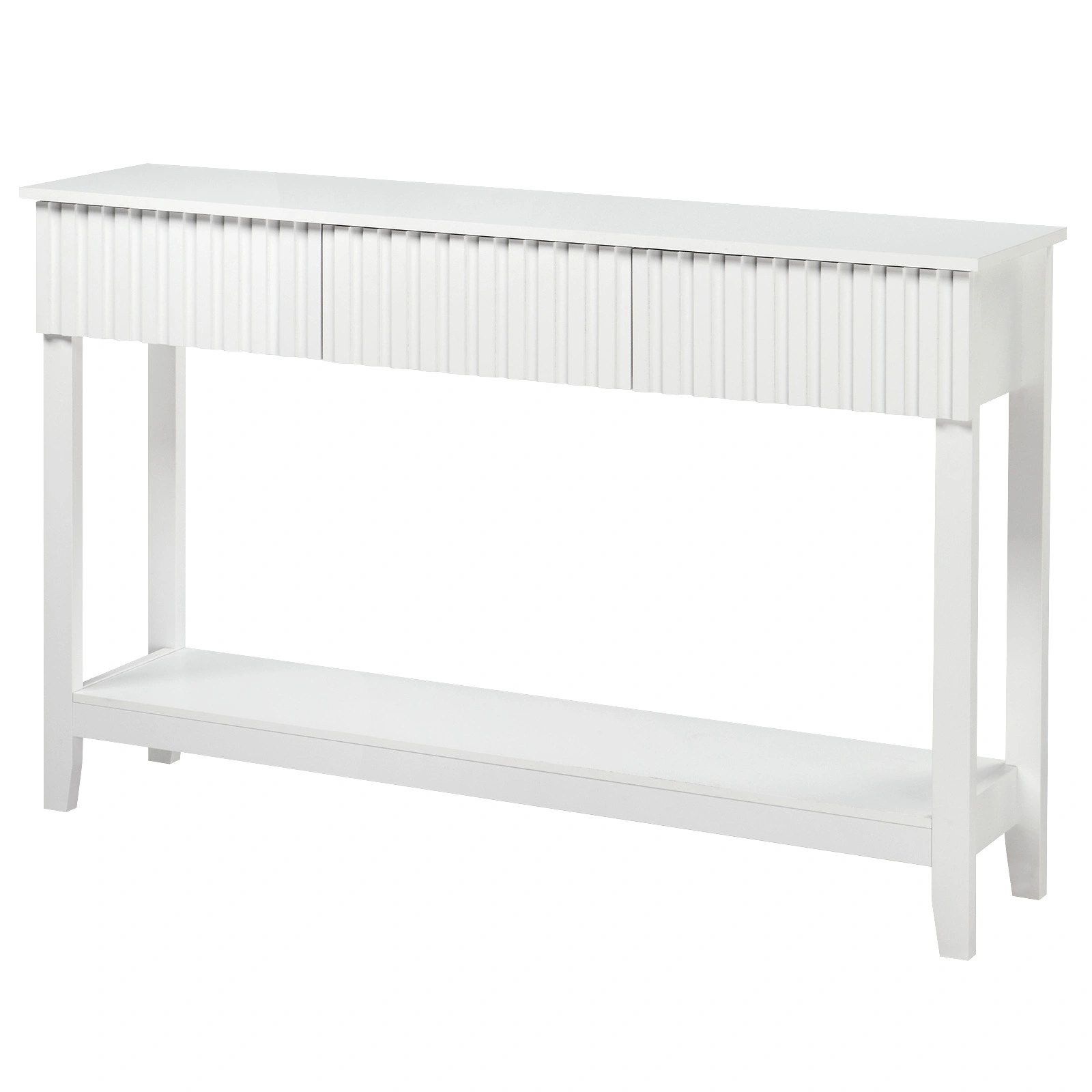 Modern Console Table with 3 Drawers and Open Storage Shelf, Entryway Table Narrow Long Sofa Table Hallway Foyer Table Behind Couch Table, White view 11