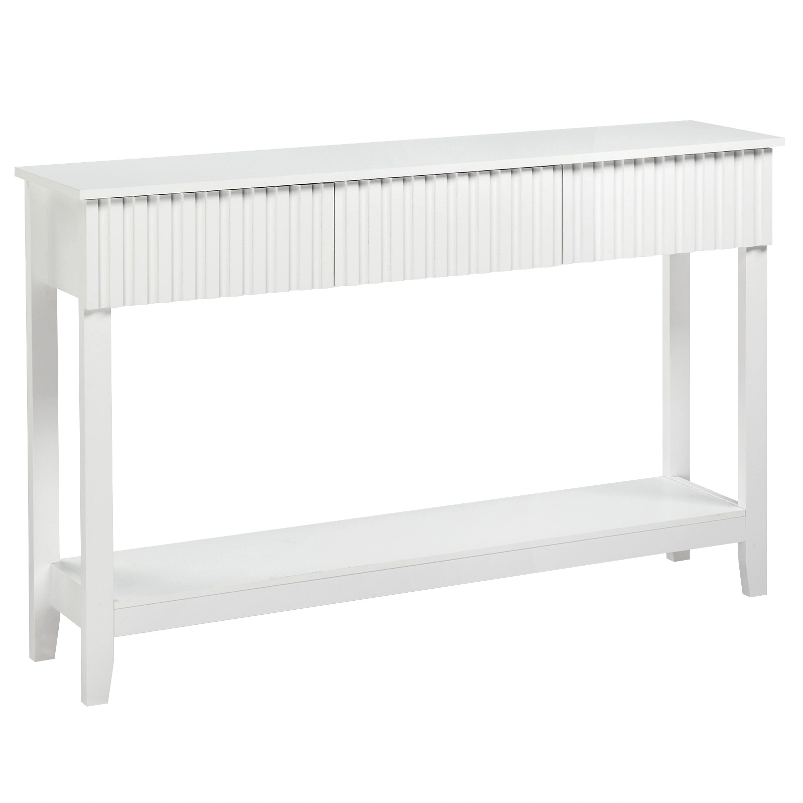 Modern Console Table with 3 Drawers and Open Storage Shelf, Entryway Table Narrow Long Sofa Table Hallway Foyer Table Behind Couch Table, White view 12