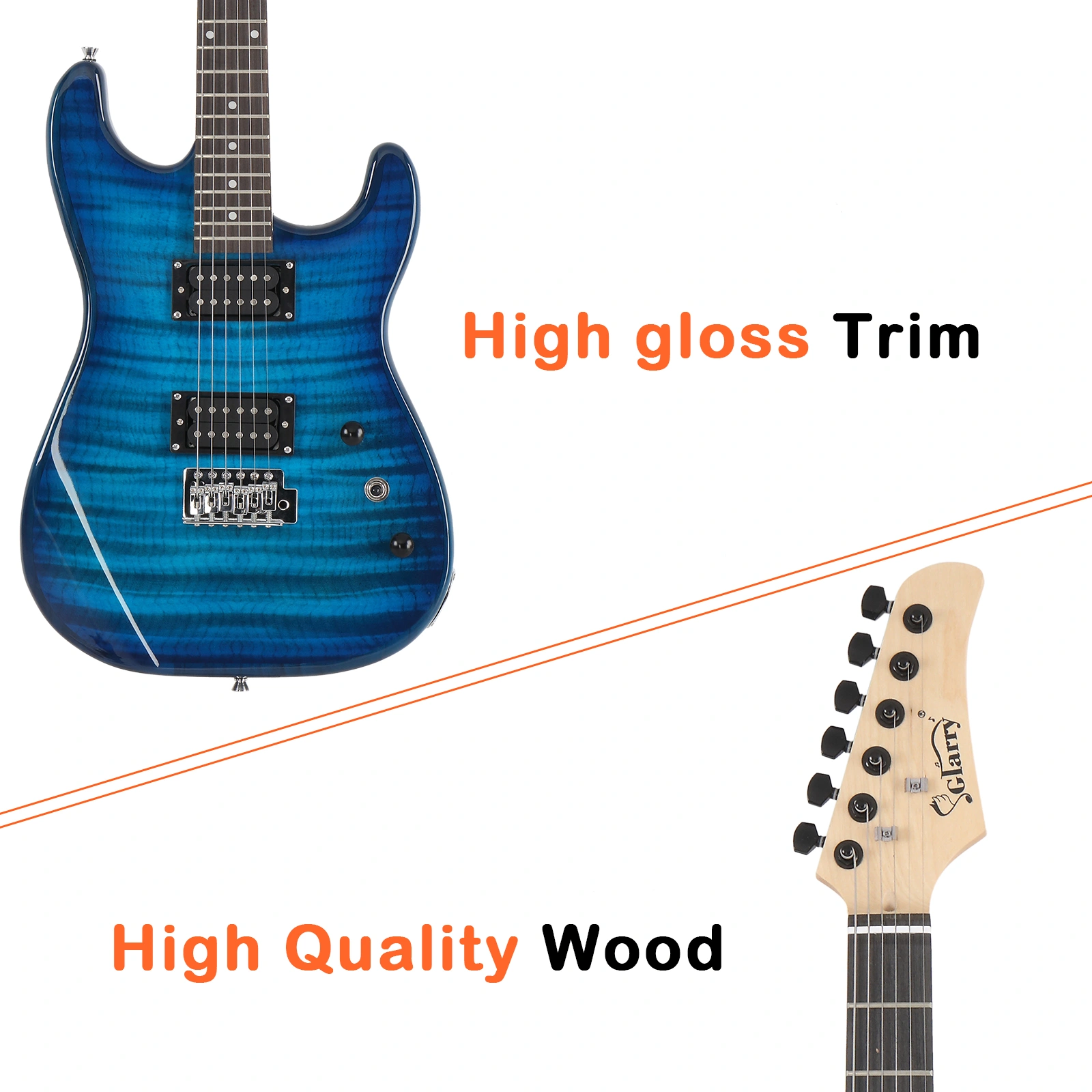 GST Tiger Stripe Electric Guitar Kit H-H Pickup 20W Amp Bag Strap Bundle, Blue view 10