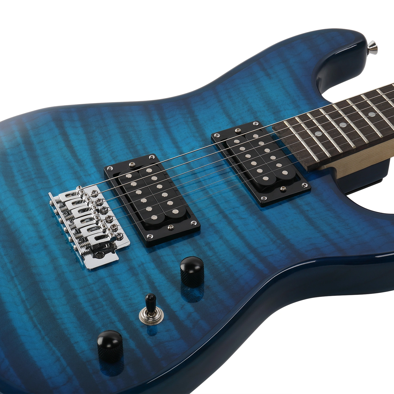 GST Tiger Stripe Electric Guitar Kit H-H Pickup 20W Amp Bag Strap Bundle, Blue view 8