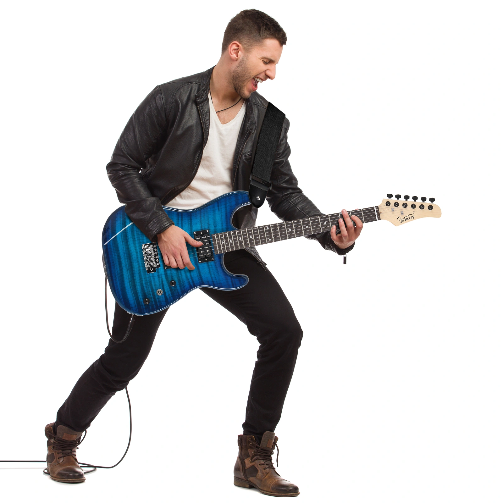 GST Tiger Stripe Electric Guitar Kit H-H Pickup 20W Amp Bag Strap Bundle, Blue view 9