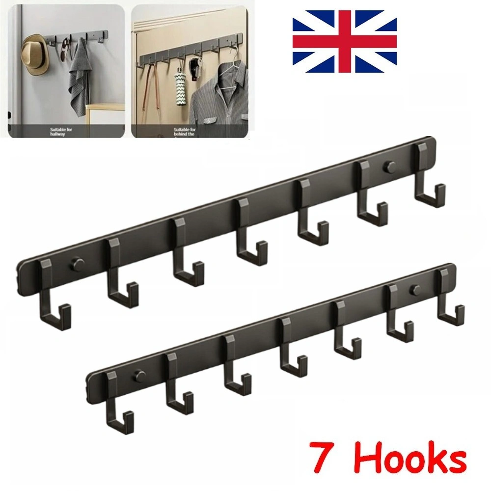 7-Hook Wall Mount Coat Rack - Heavy Duty Aluminum Door Hanger for Keys, Coats & Clothes view 2