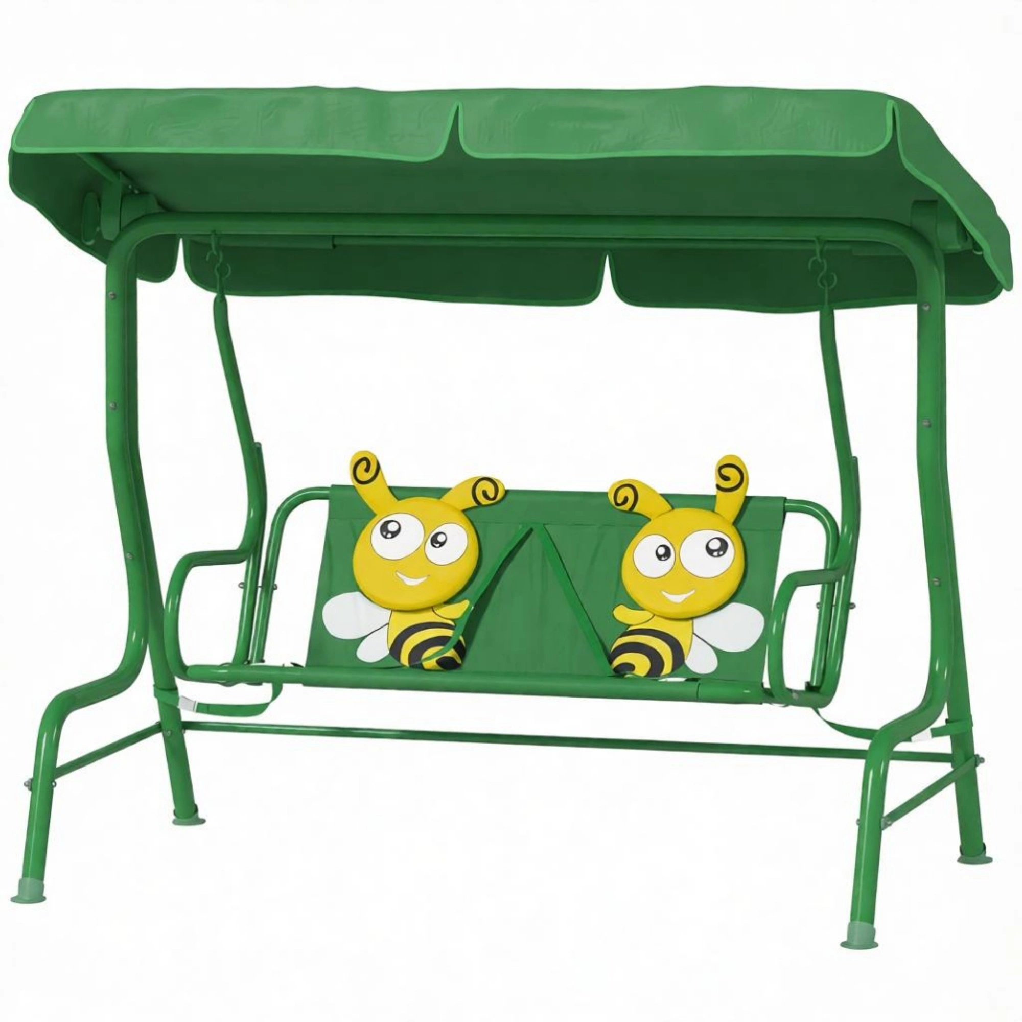 Kids Outdoor Swing Chair with Canopy & Safety Belt, Dark Green, Adjustable Hanging Chair for Patio Garden Pool Balcony view 2