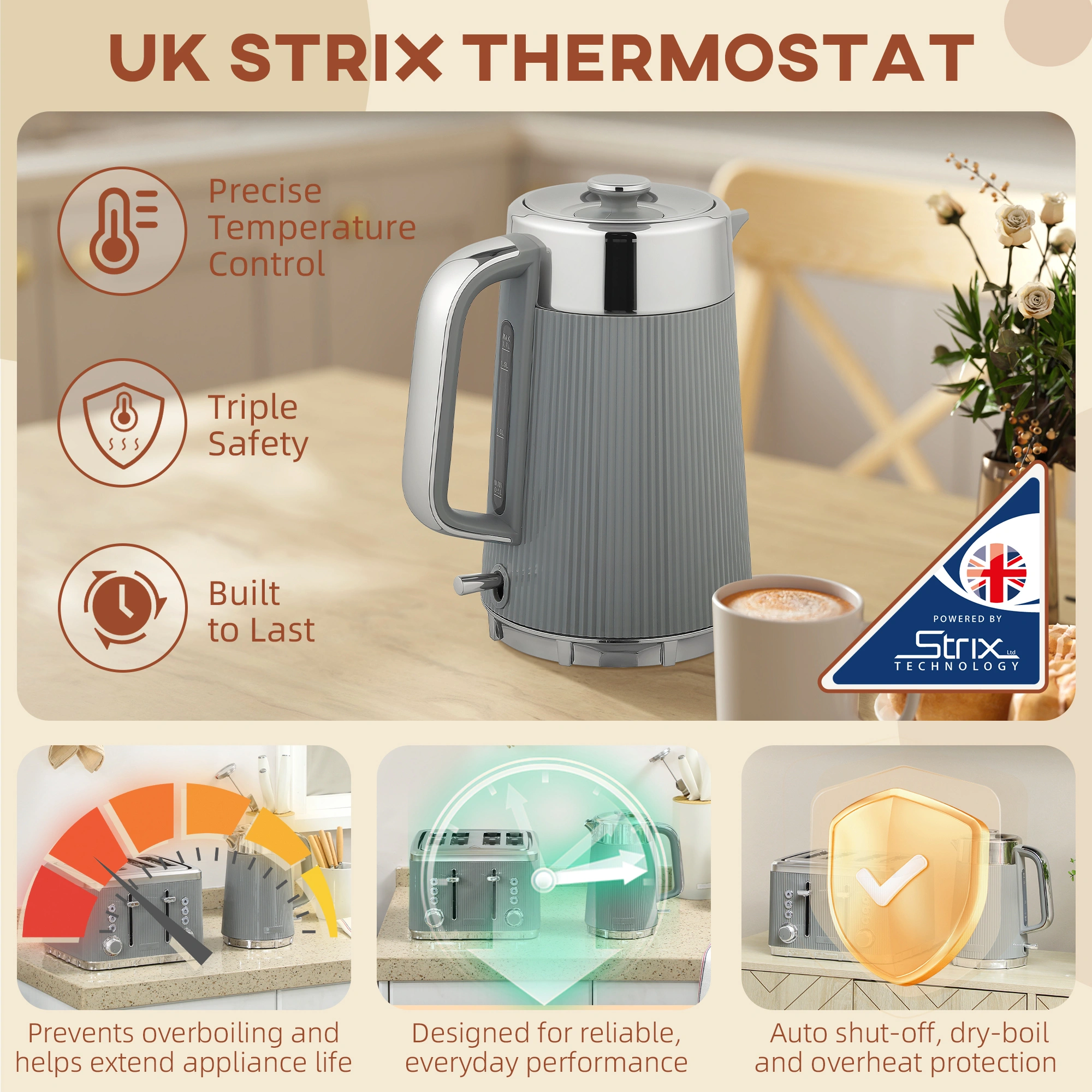 Stainless Steel Electric Kettle and Toaster Set - 2-in-1 Countertop Breakfast Appliance Combo view 5
