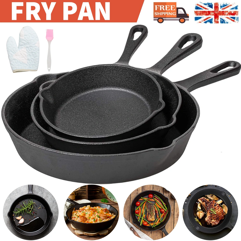 3 Pack Cast Iron Skillet Set, Non-Stick Seasoned Frying Pans & Griddle, Heavy Duty Cookware for Stovetop & Oven