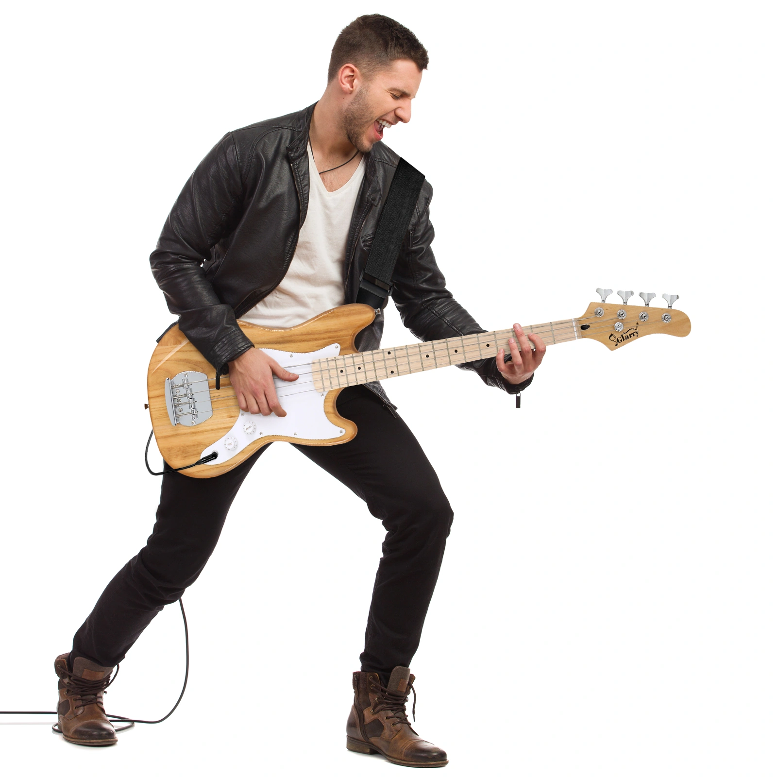 4 String 30in Short Scale Thin Body GB Electric Bass Guitar with Bag Strap Connector Wrench Tool Burlywood view 12