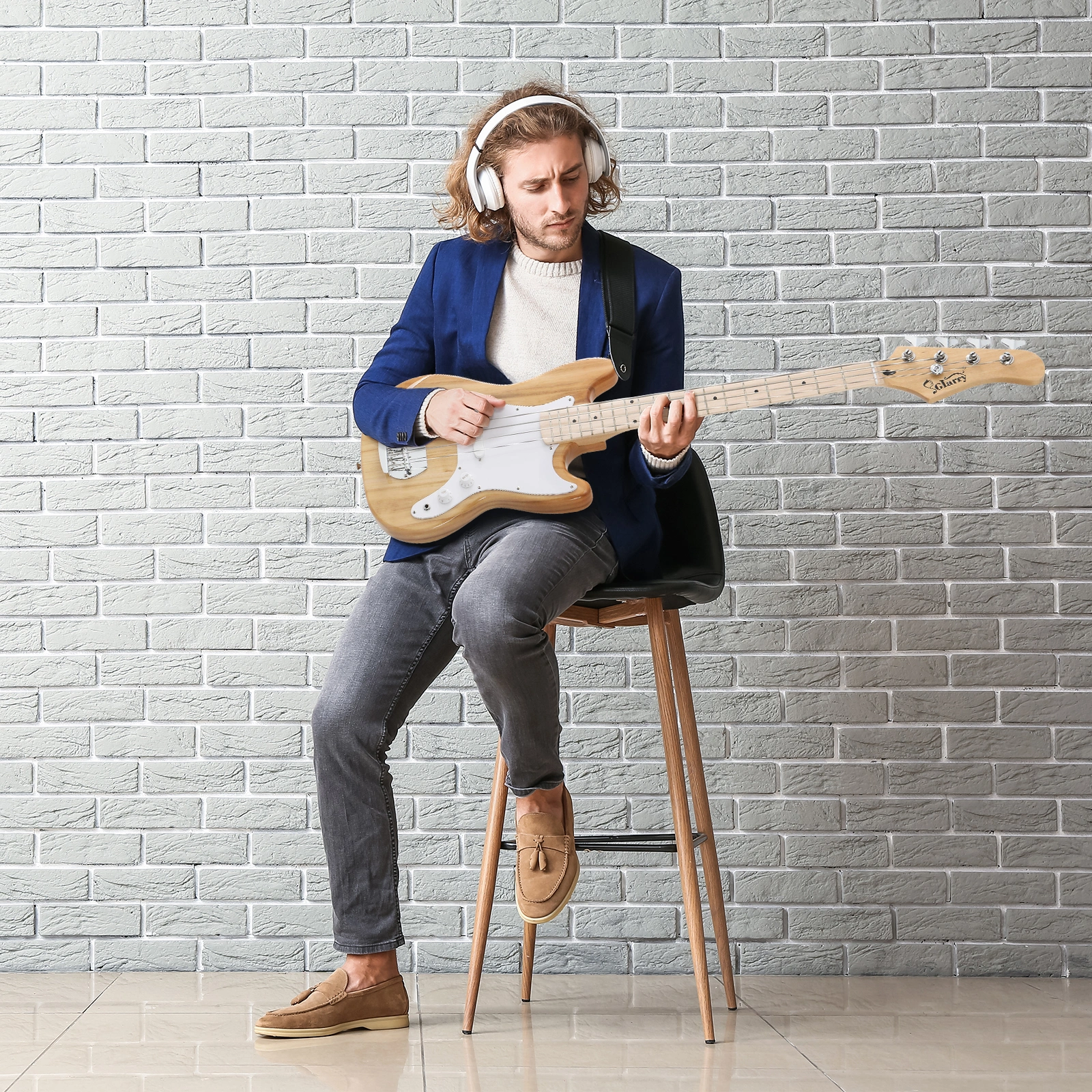 4 String 30in Short Scale Thin Body GB Electric Bass Guitar with Bag Strap Connector Wrench Tool Burlywood view 13
