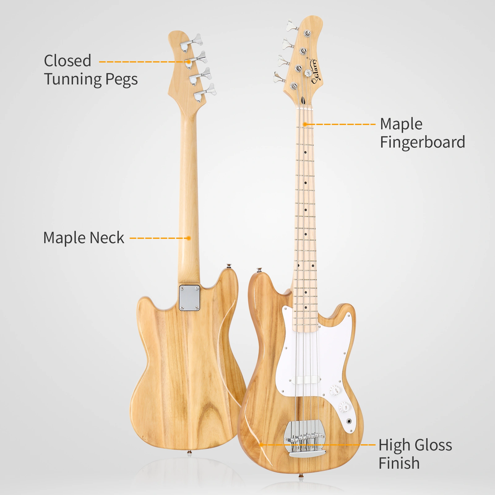4 String 30in Short Scale Thin Body GB Electric Bass Guitar with Bag Strap Connector Wrench Tool Burlywood view 8