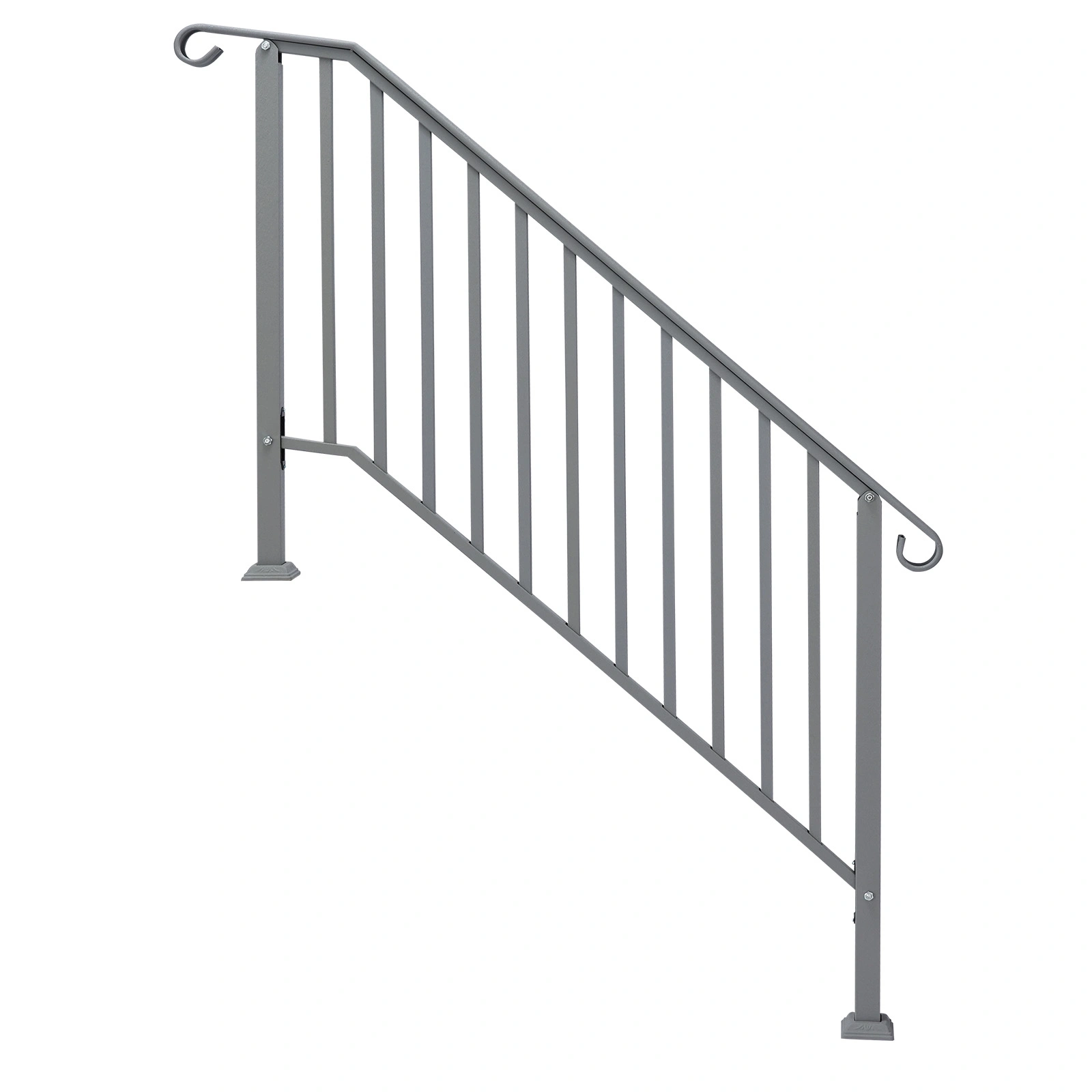 Handrails for Outdoor Steps, Iron Handrail Fits 4 Step, Transitional Handrail with Installation Kit, Silver
