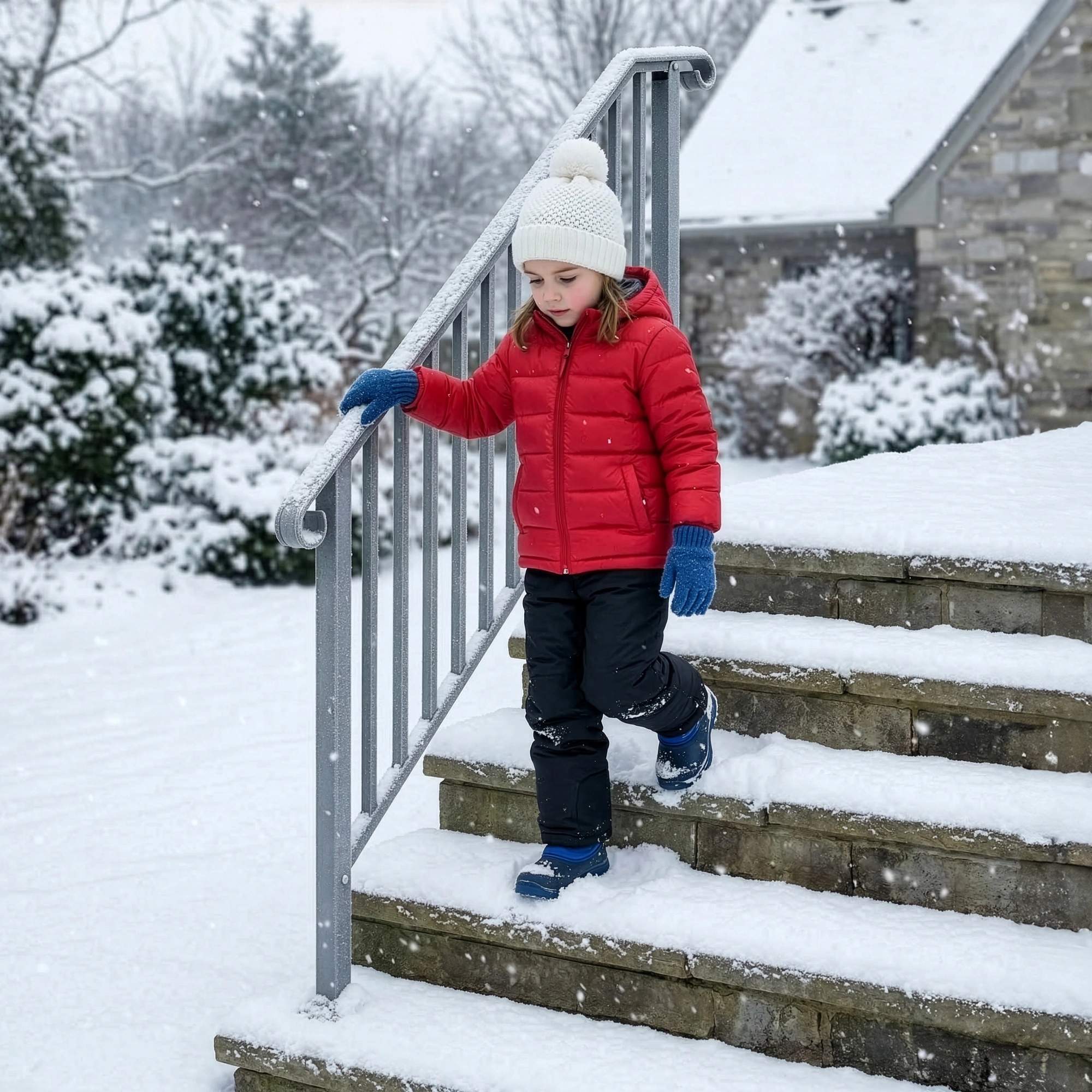Handrails for Outdoor Steps, Iron Handrail Fits 4 Step, Transitional Handrail with Installation Kit, Silver view 12