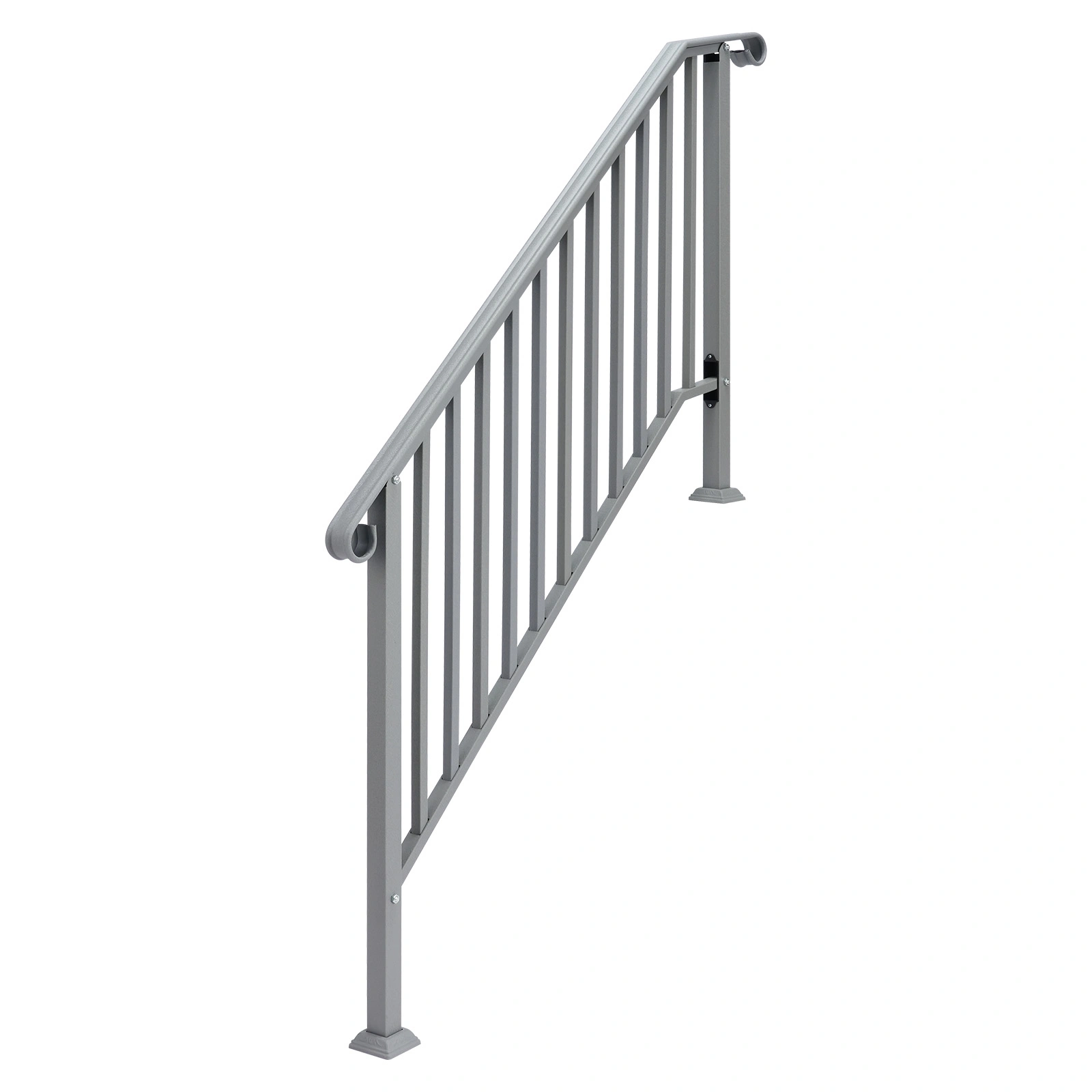Handrails for Outdoor Steps, Iron Handrail Fits 4 Step, Transitional Handrail with Installation Kit, Silver view 3