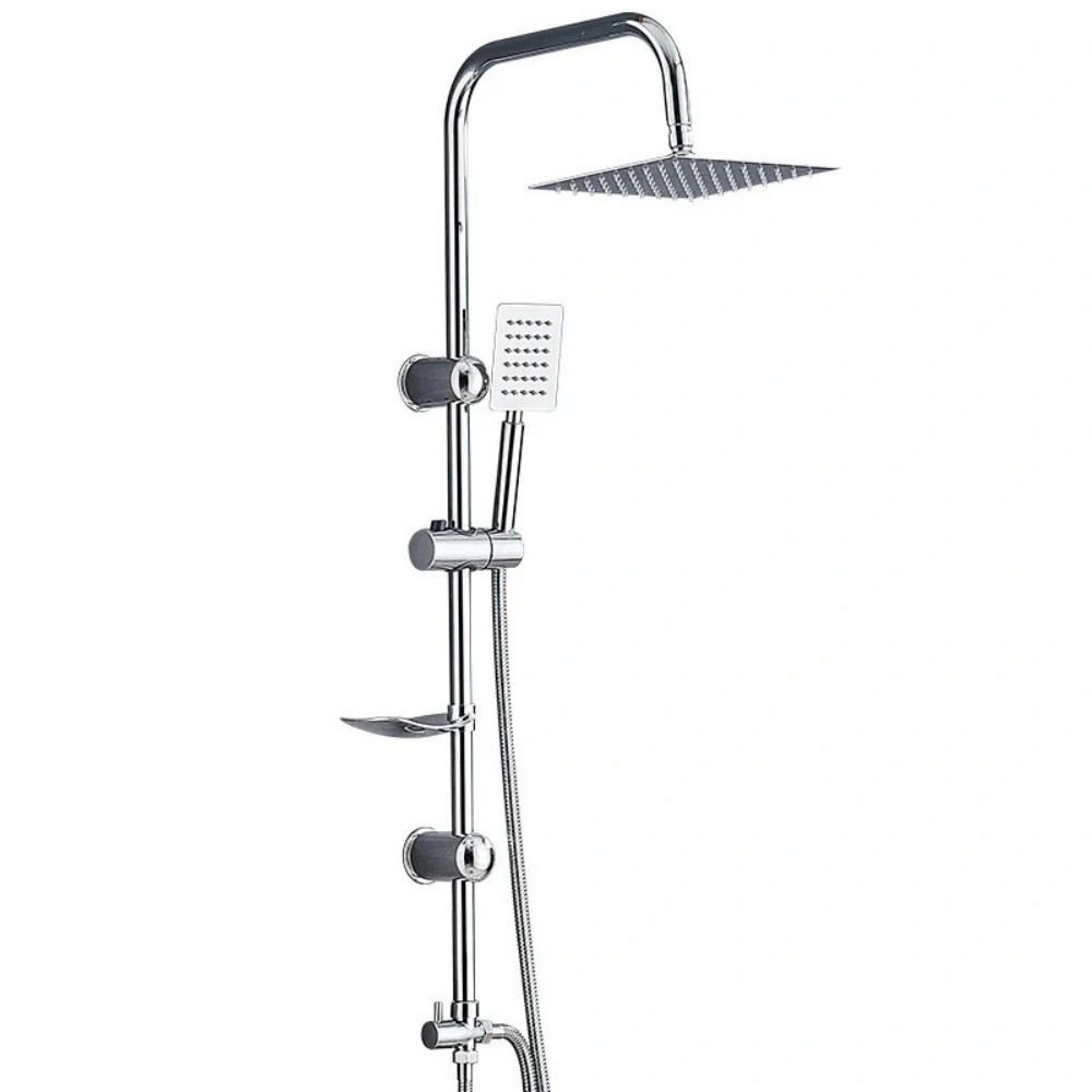 Square Fixed Riser Rail Shower Kit, Twin Head with Bath Mixer Tap for Bathroom view 6