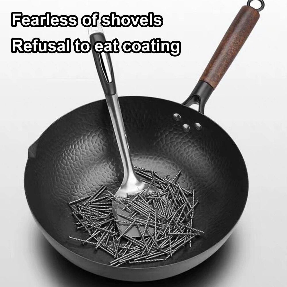 32cm Cast Iron Wok Pan, Non-Coated Pure Iron Stir Fry Pot for Gas Induction view 5