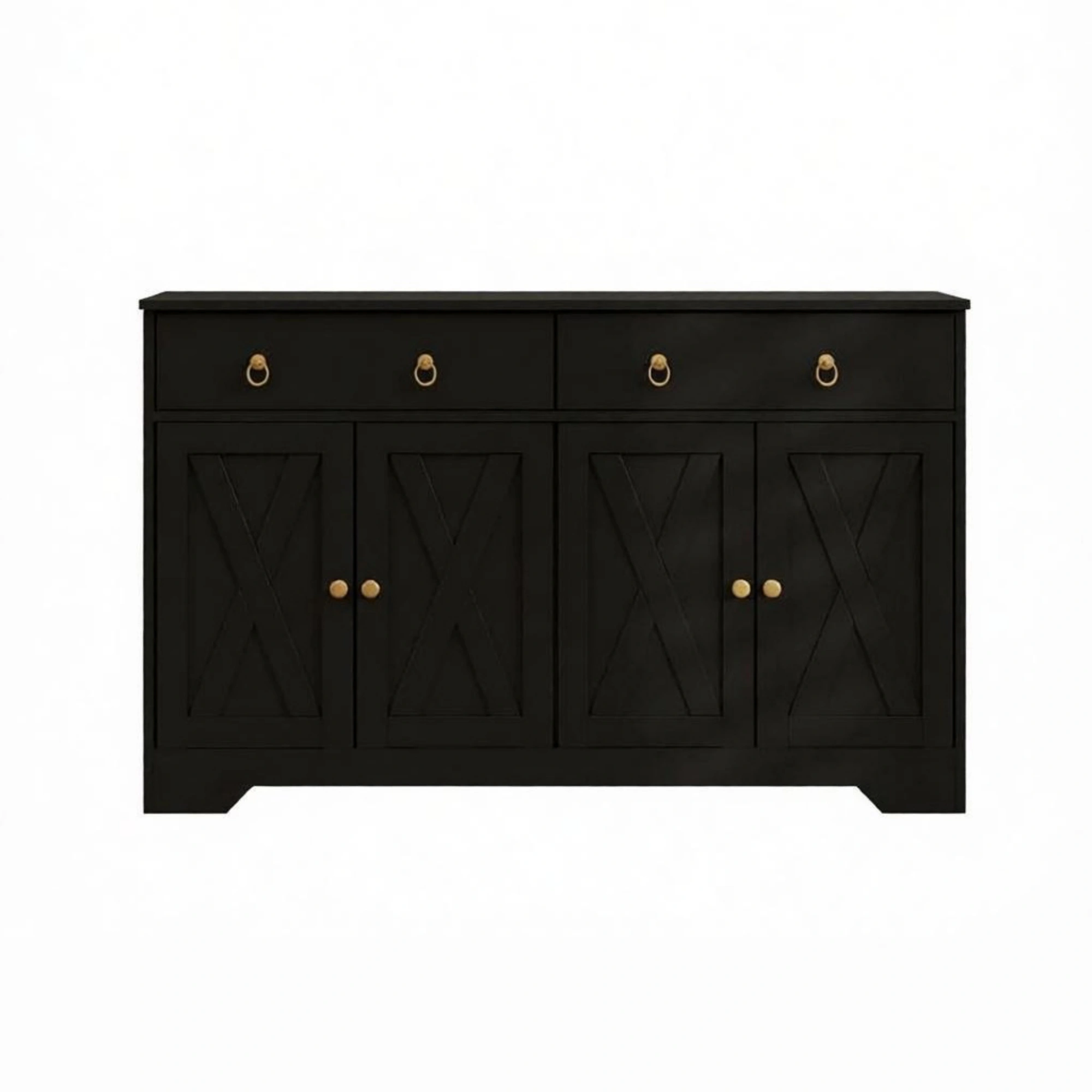 Black Farmhouse Buffet Cabinet, Kitchen Sideboard with Barn Style Doors, Drawers & Adjustable Shelves view 2