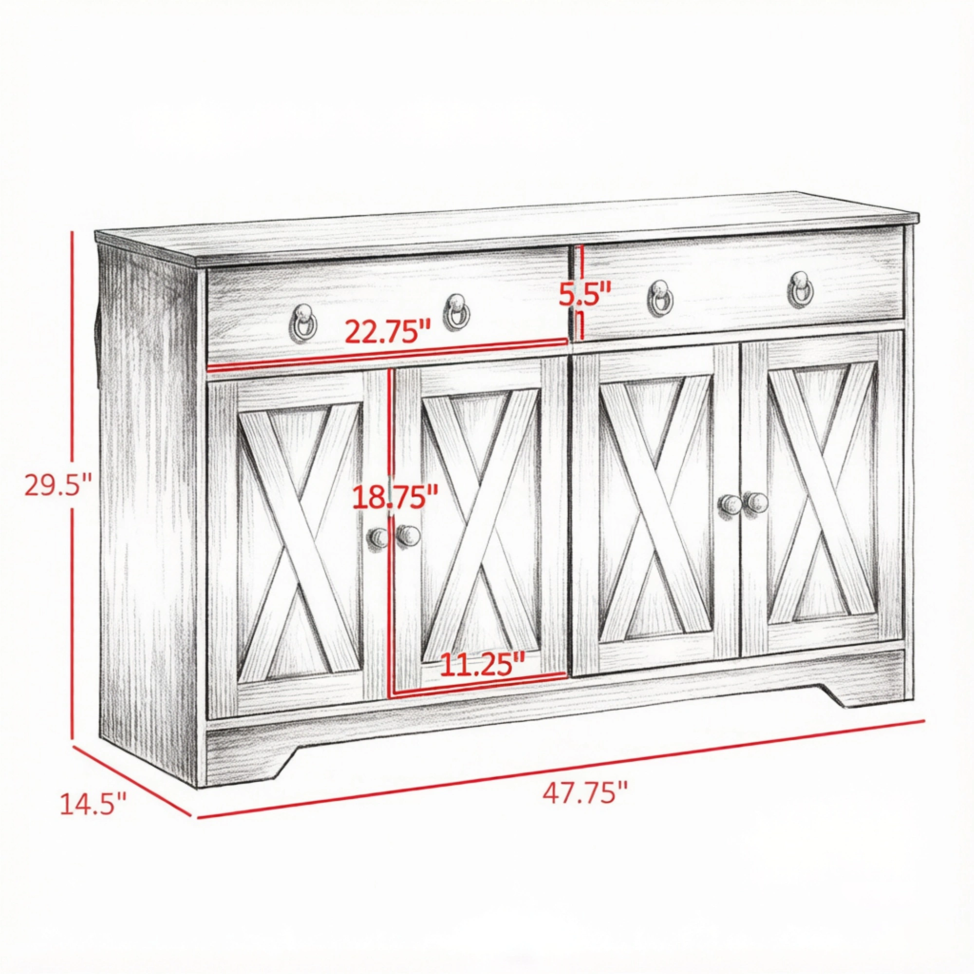 Black Farmhouse Buffet Cabinet, Kitchen Sideboard with Barn Style Doors, Drawers & Adjustable Shelves view 3