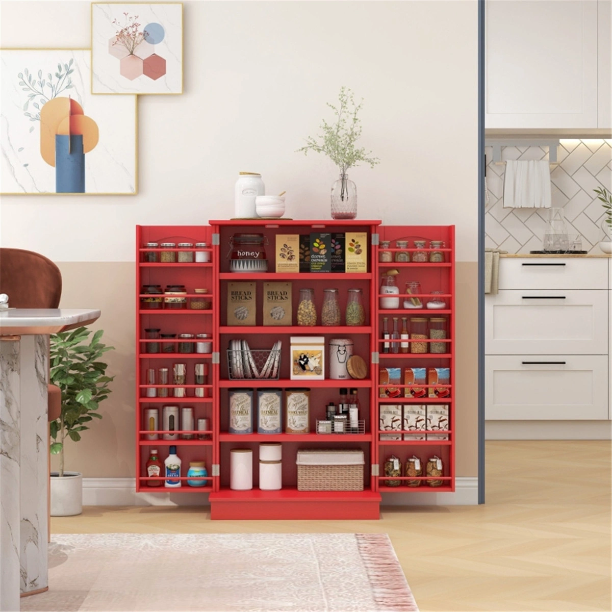 Kitchen Sideboard Cabinet with Storage Shelves, Modern Buffet Table, Kitchen Island Organizer view 7