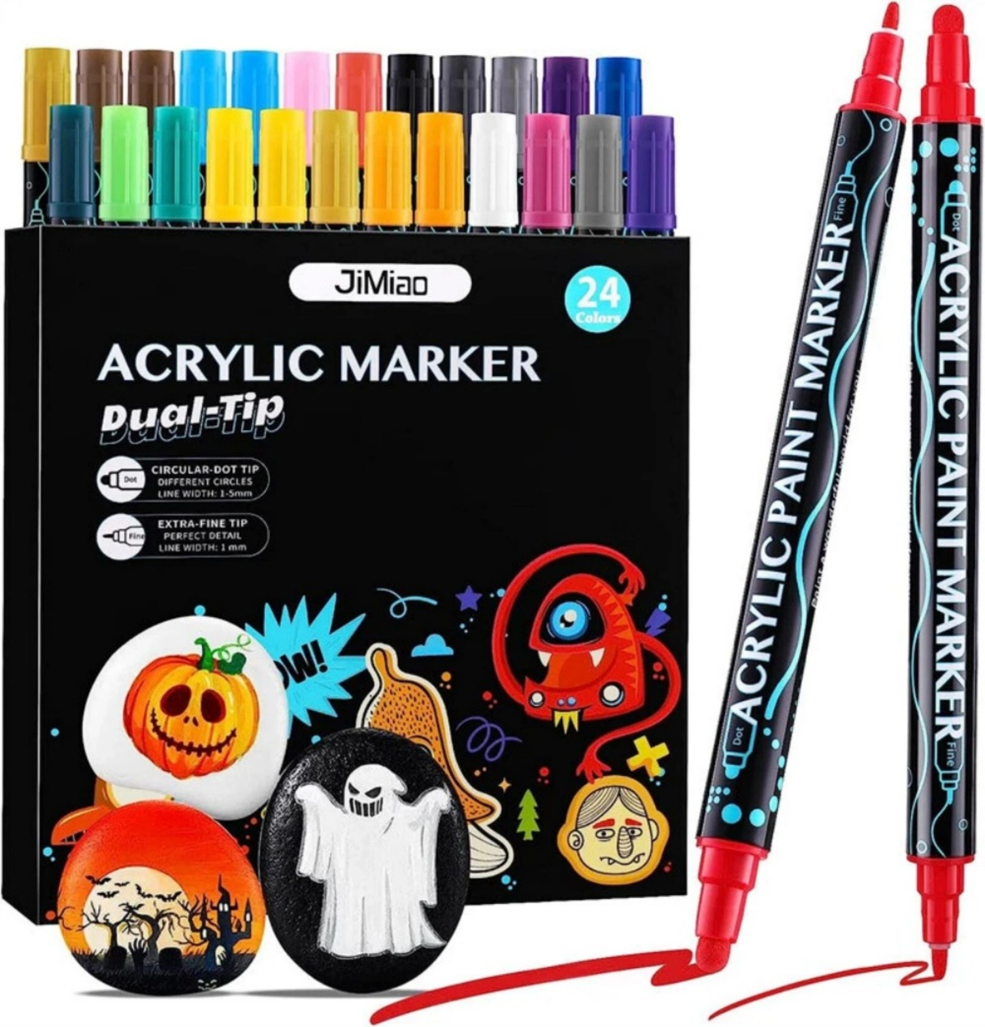 24 Color Acrylic Paint Markers Fine Tip Pen Multisurface Markers for Glass Ceramic Stone Craft Art Projects