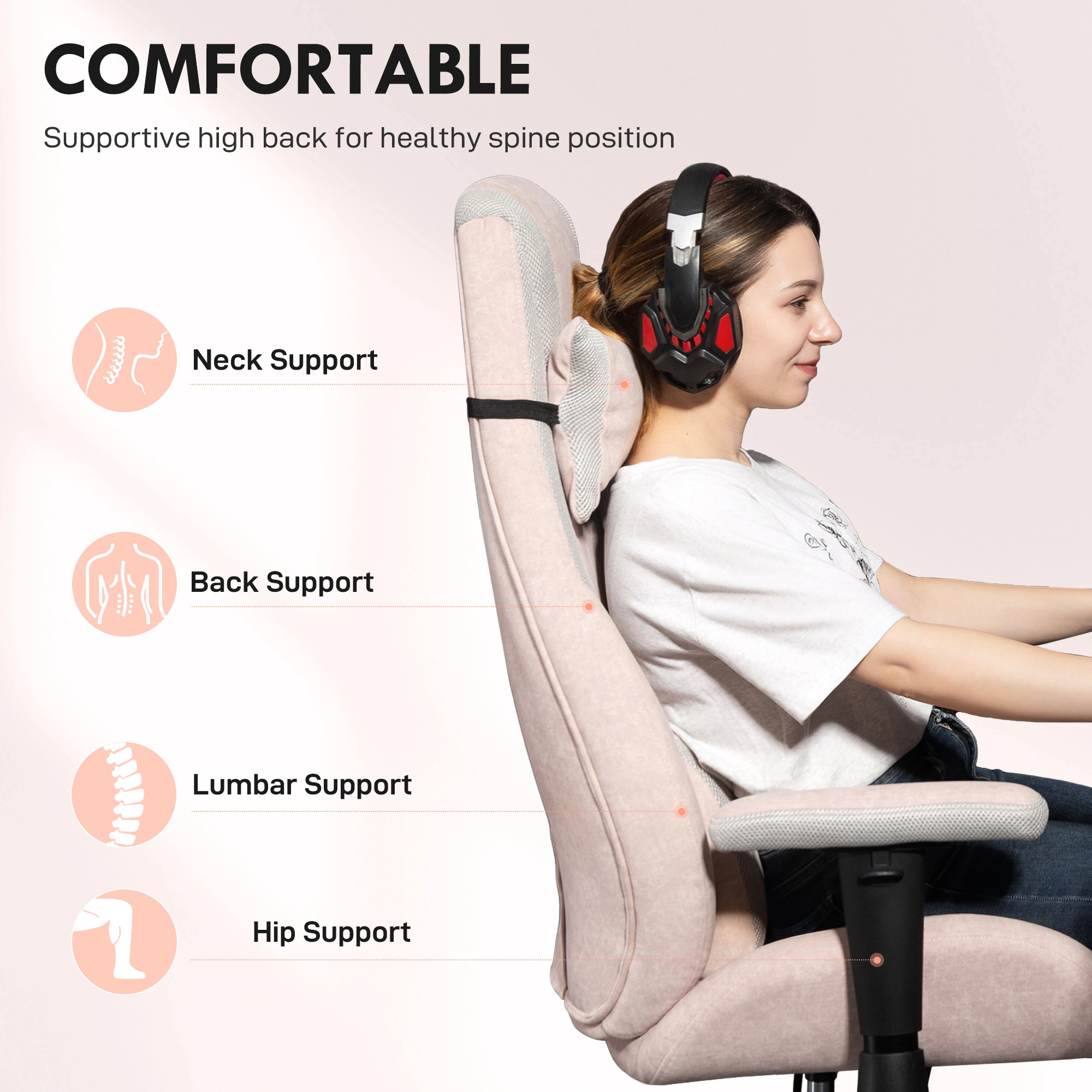 Ergonomic Gaming Chair with Lumbar Support & Adjustable Height - High Back Racing Style Computer Desk Chair, PU Leather, Black view 5