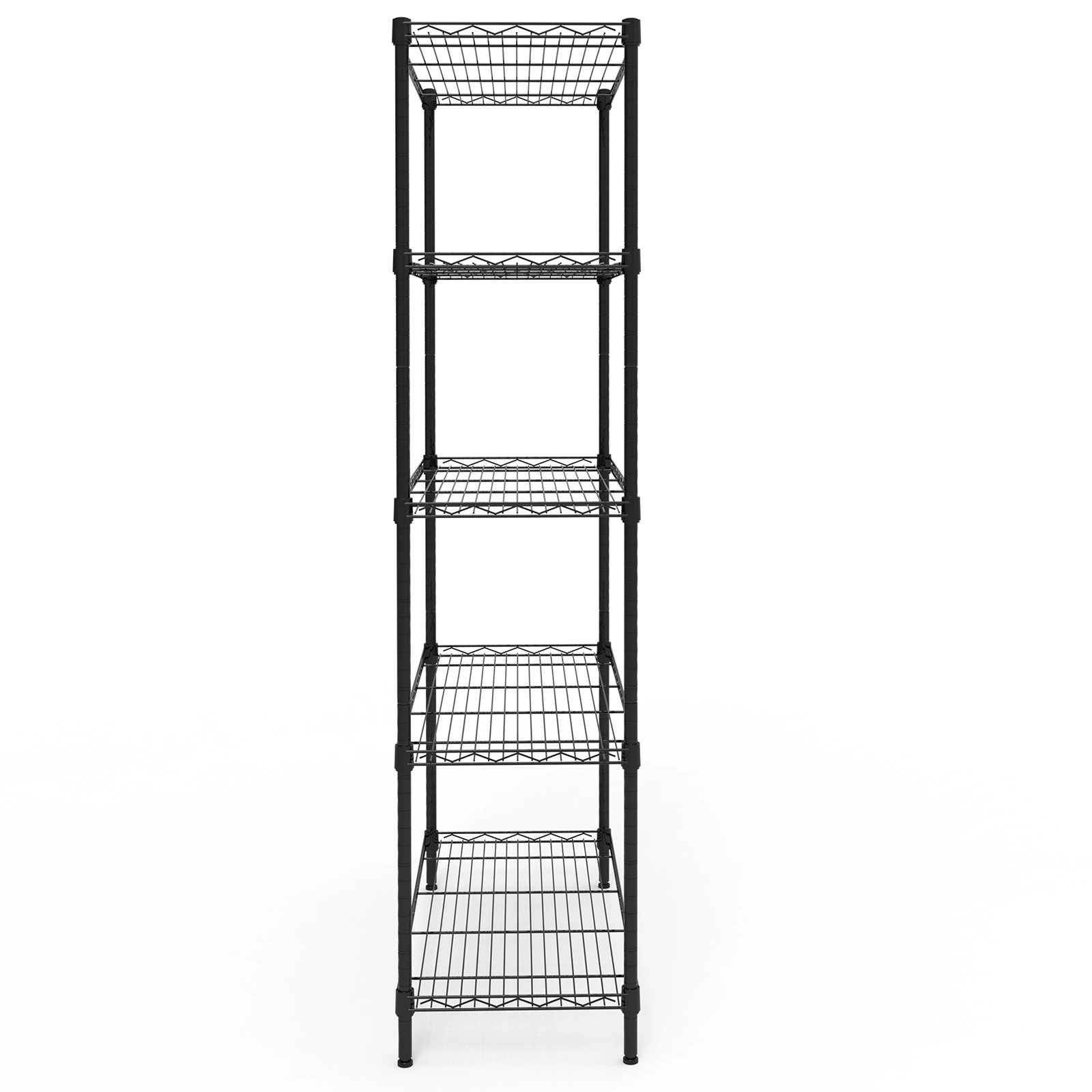 5-Tier Display Rack Adjustable Shelf Spacing Iron Stand 74x34x150cm Powder-Coated Glossy Black Adjustable Feet view 3