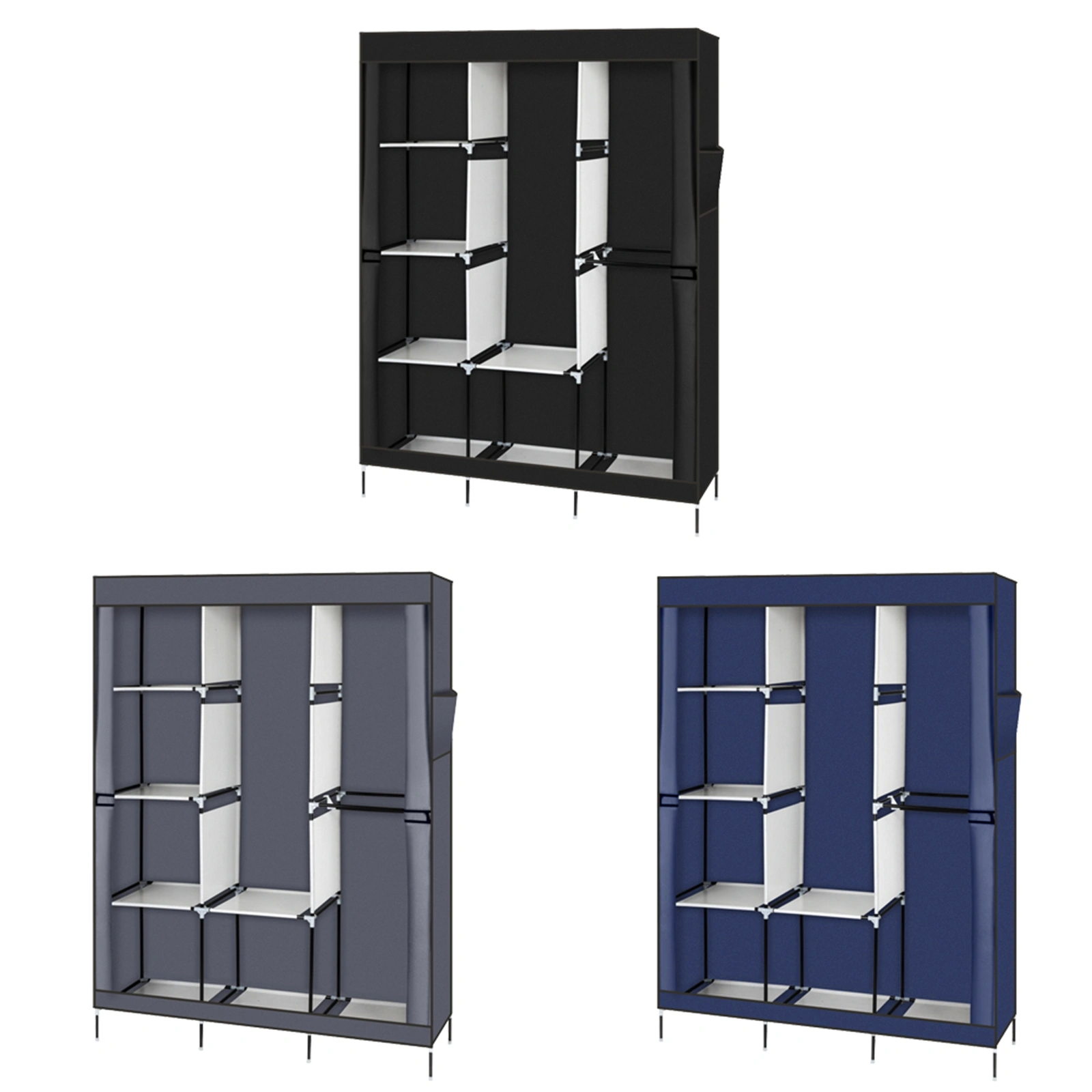 71" Portable Closet Wardrobe Clothes Rack Storage Organizer with Shelf Gray view 19