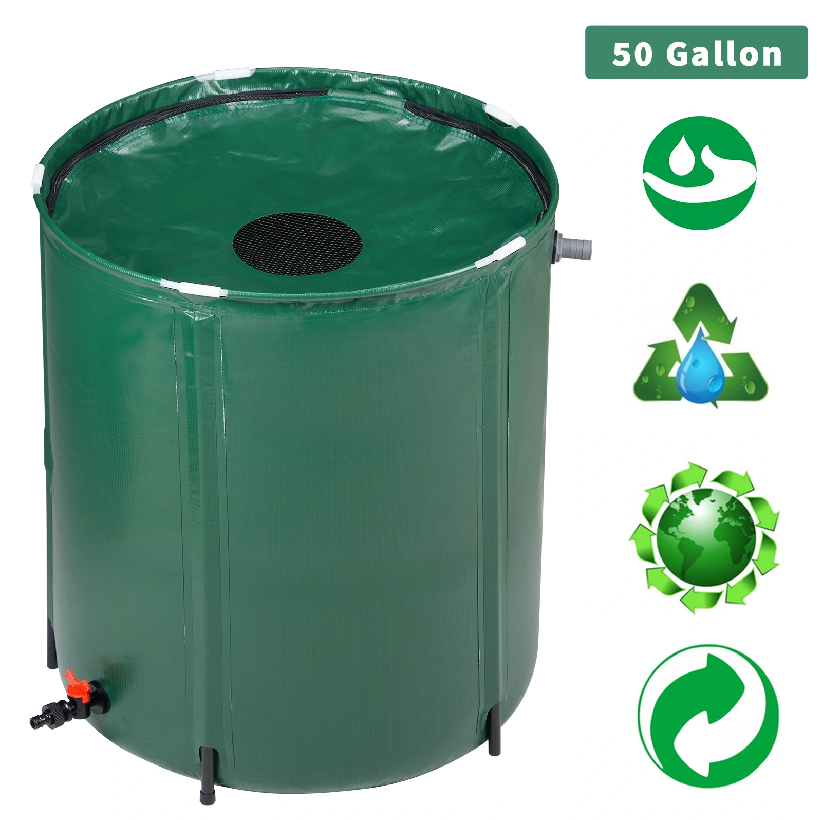 50 Gallon Folding Rain Barrel Water Collector Green view 10