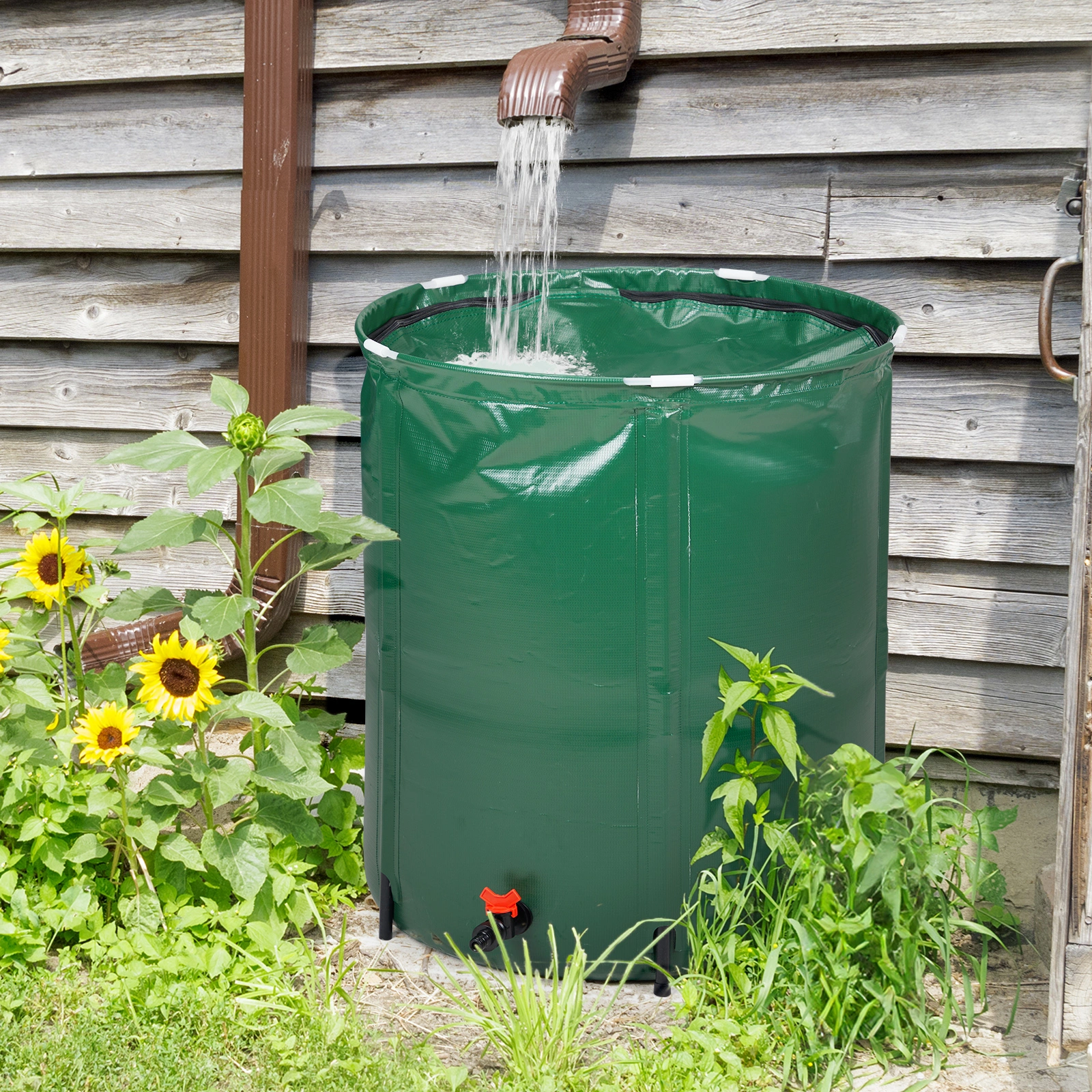 50 Gallon Folding Rain Barrel Water Collector Green view 2