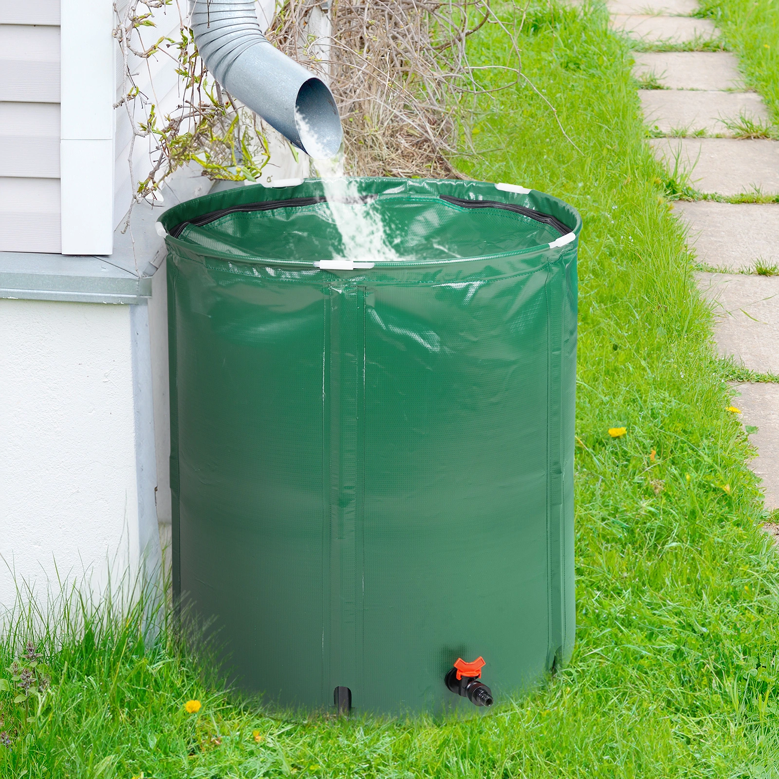 50 Gallon Folding Rain Barrel Water Collector Green view 4