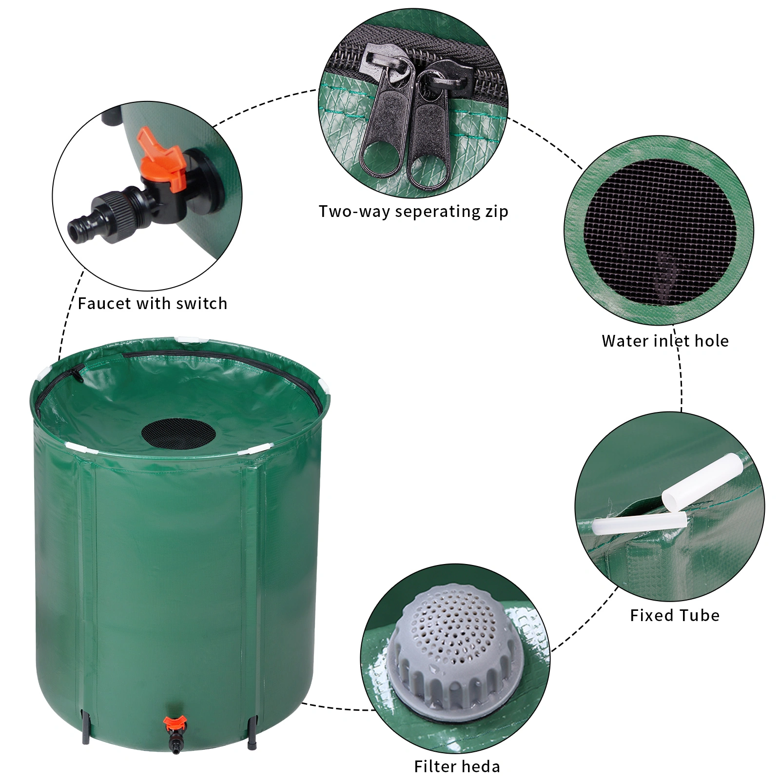 50 Gallon Folding Rain Barrel Water Collector Green view 7