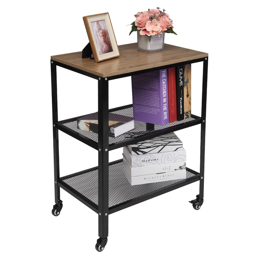3-Tier Kitchen Microwave Cart, Rolling Kitchen Utility Cart, Standing Bakers Rack Storage Cart with Metal Frame for Living Room Grey