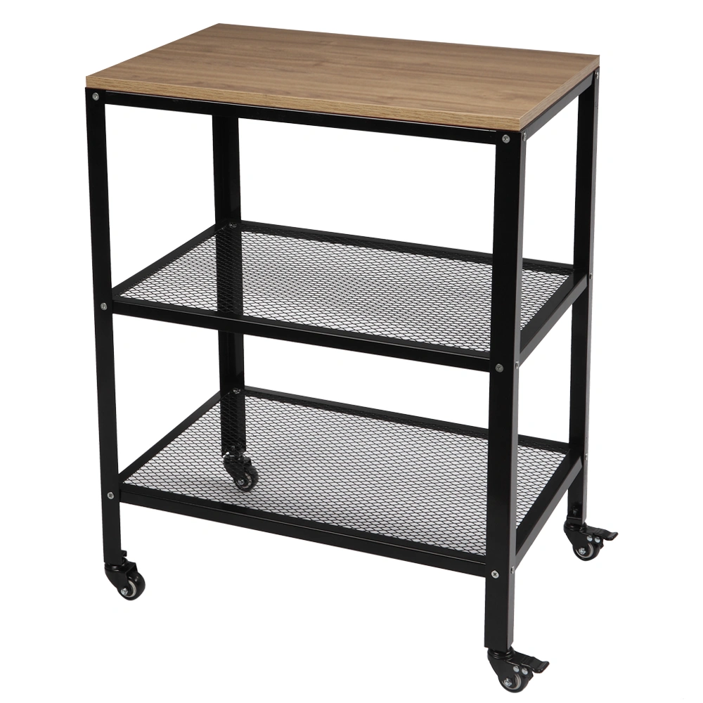 3-Tier Kitchen Microwave Cart, Rolling Kitchen Utility Cart, Standing Bakers Rack Storage Cart with Metal Frame for Living Room Grey view 2