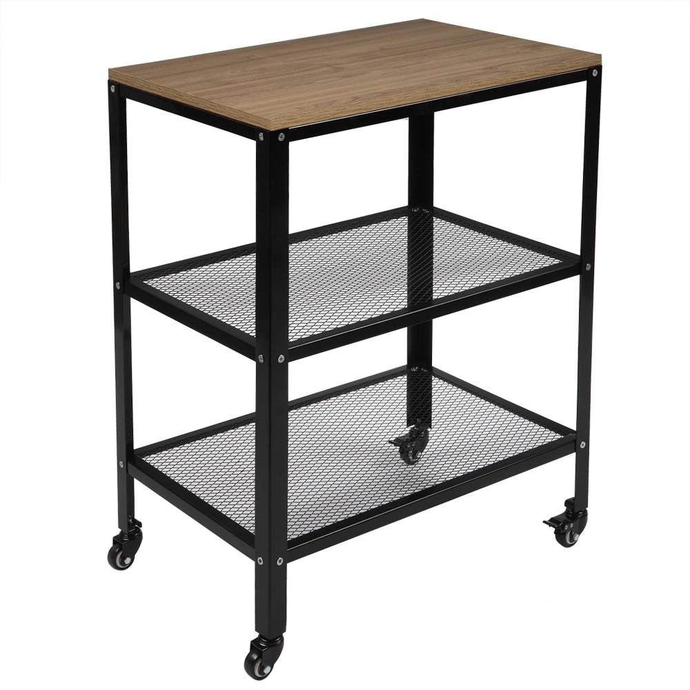 3-Tier Kitchen Microwave Cart, Rolling Kitchen Utility Cart, Standing Bakers Rack Storage Cart with Metal Frame for Living Room Grey view 3