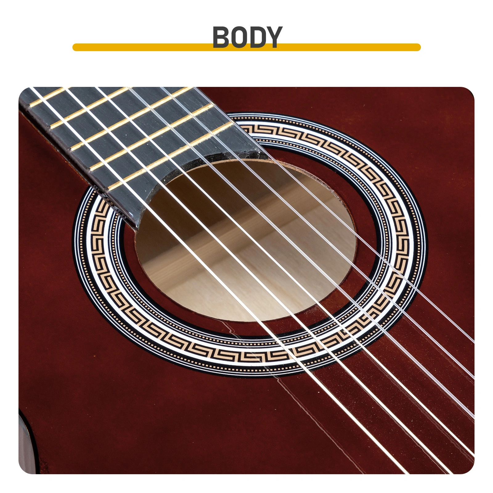 39 Inch Round Barrel Basswood Classical Guitar Folk Acoustic with Gig Bag Strings Picks Capo Tuner Strap Coffee view 12