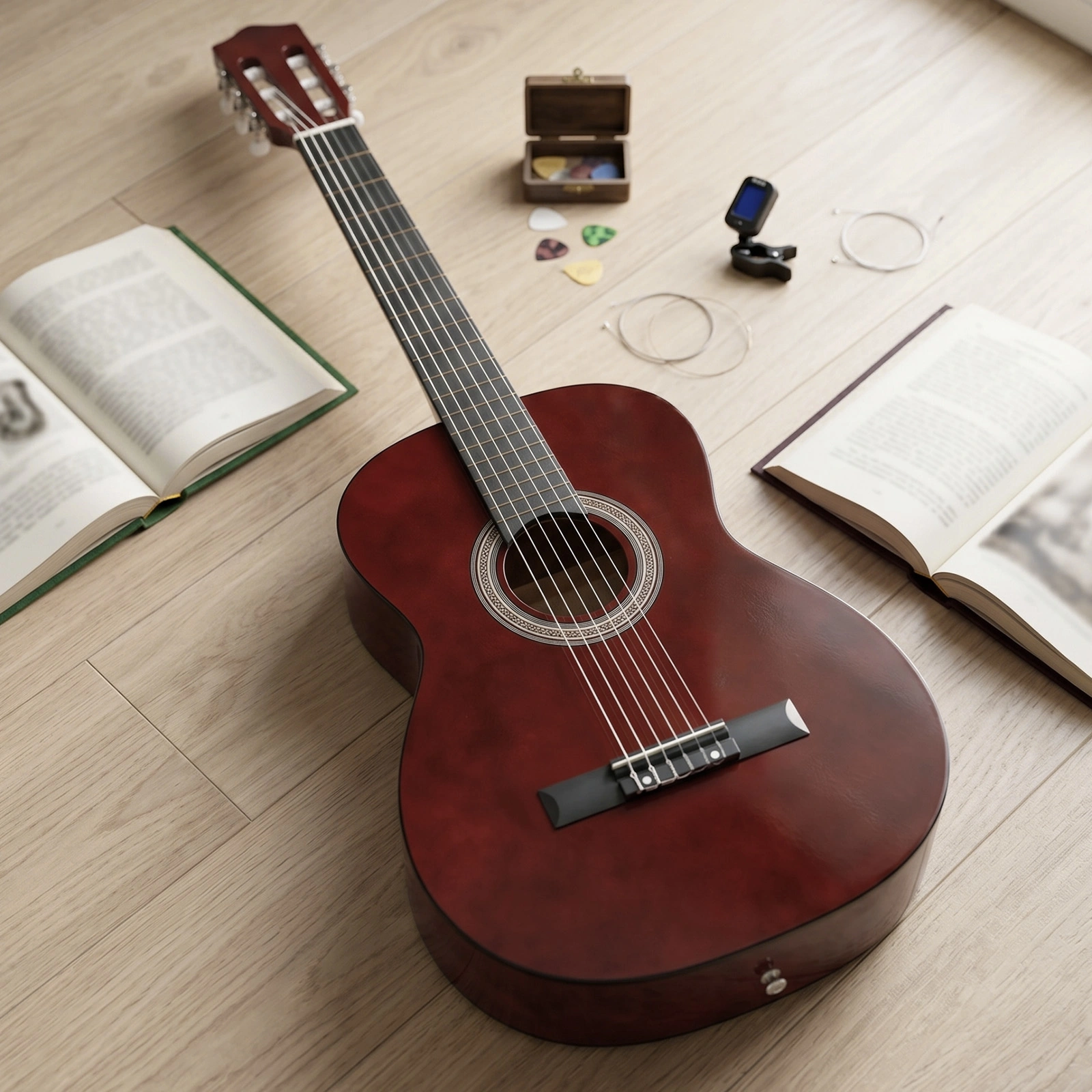 39 Inch Round Barrel Basswood Classical Guitar Folk Acoustic with Gig Bag Strings Picks Capo Tuner Strap Coffee view 13