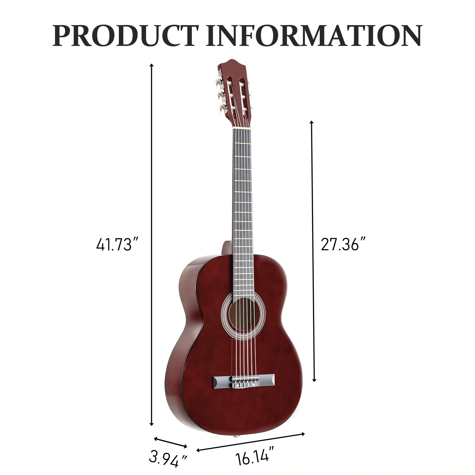 39 Inch Round Barrel Basswood Classical Guitar Folk Acoustic with Gig Bag Strings Picks Capo Tuner Strap Coffee view 2