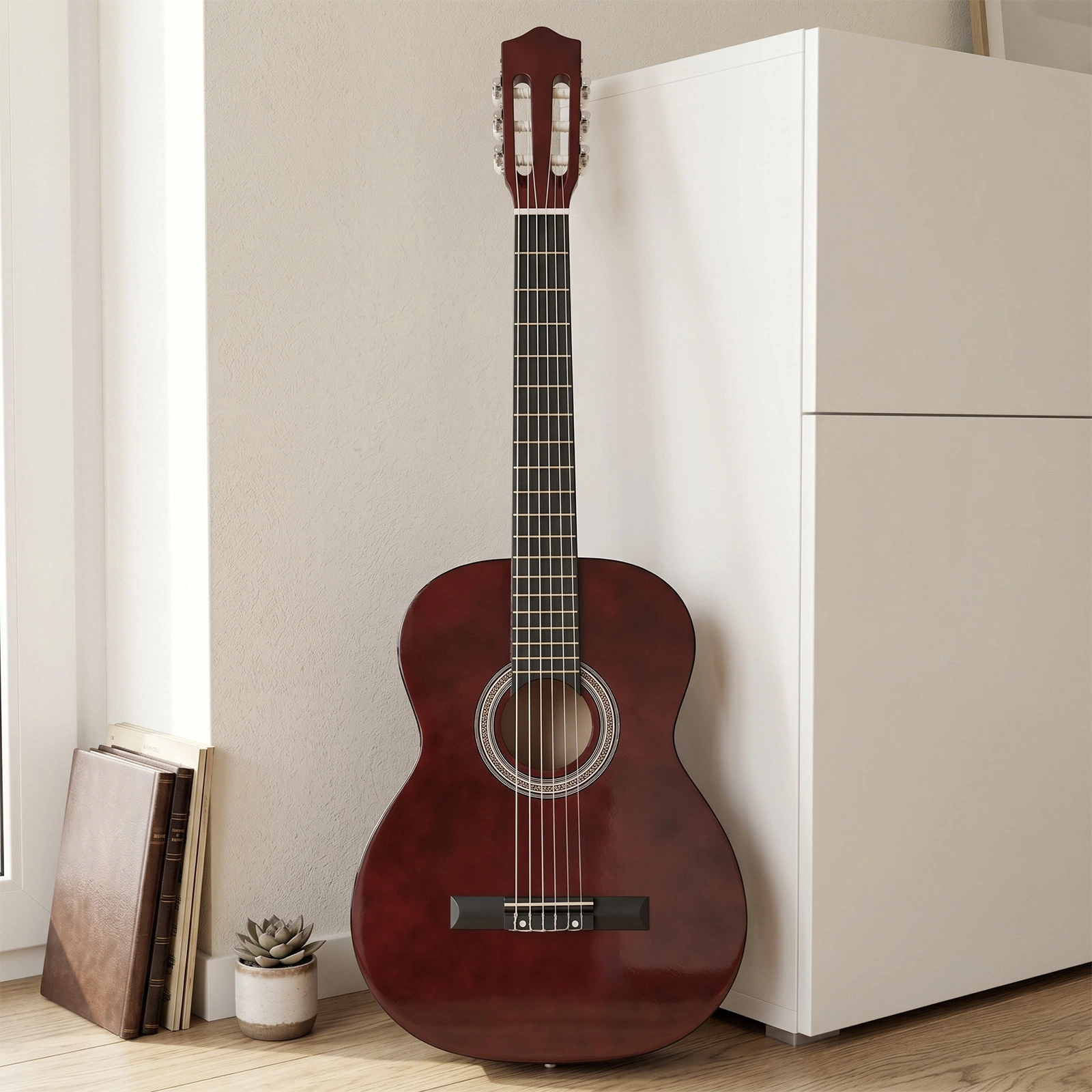 39 Inch Round Barrel Basswood Classical Guitar Folk Acoustic with Gig Bag Strings Picks Capo Tuner Strap Coffee view 9