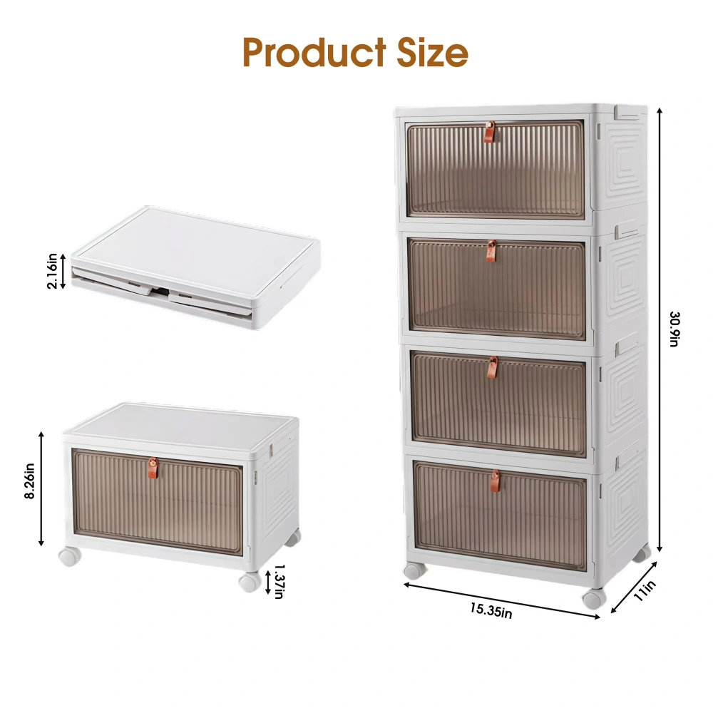 92 Qt Stackable Storage Bins with Lids and Wheels, 4 Tier Folding Storage Box with Doors, Plastic Closet Organizers and Storage Containers for Living Room, Office, Dorm (Shipment from Walmart) view 2