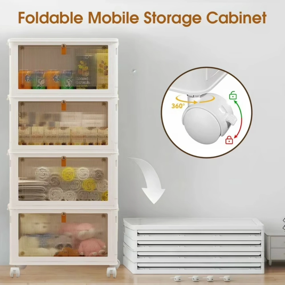 92 Qt Stackable Storage Bins with Lids and Wheels, 4 Tier Folding Storage Box with Doors, Plastic Closet Organizers and Storage Containers for Living Room, Office, Dorm (Shipment from Walmart) view 4