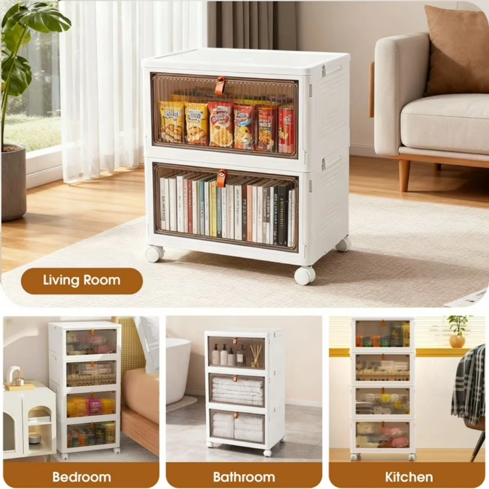 92 Qt Stackable Storage Bins with Lids and Wheels, 4 Tier Folding Storage Box with Doors, Plastic Closet Organizers and Storage Containers for Living Room, Office, Dorm (Shipment from Walmart) view 6