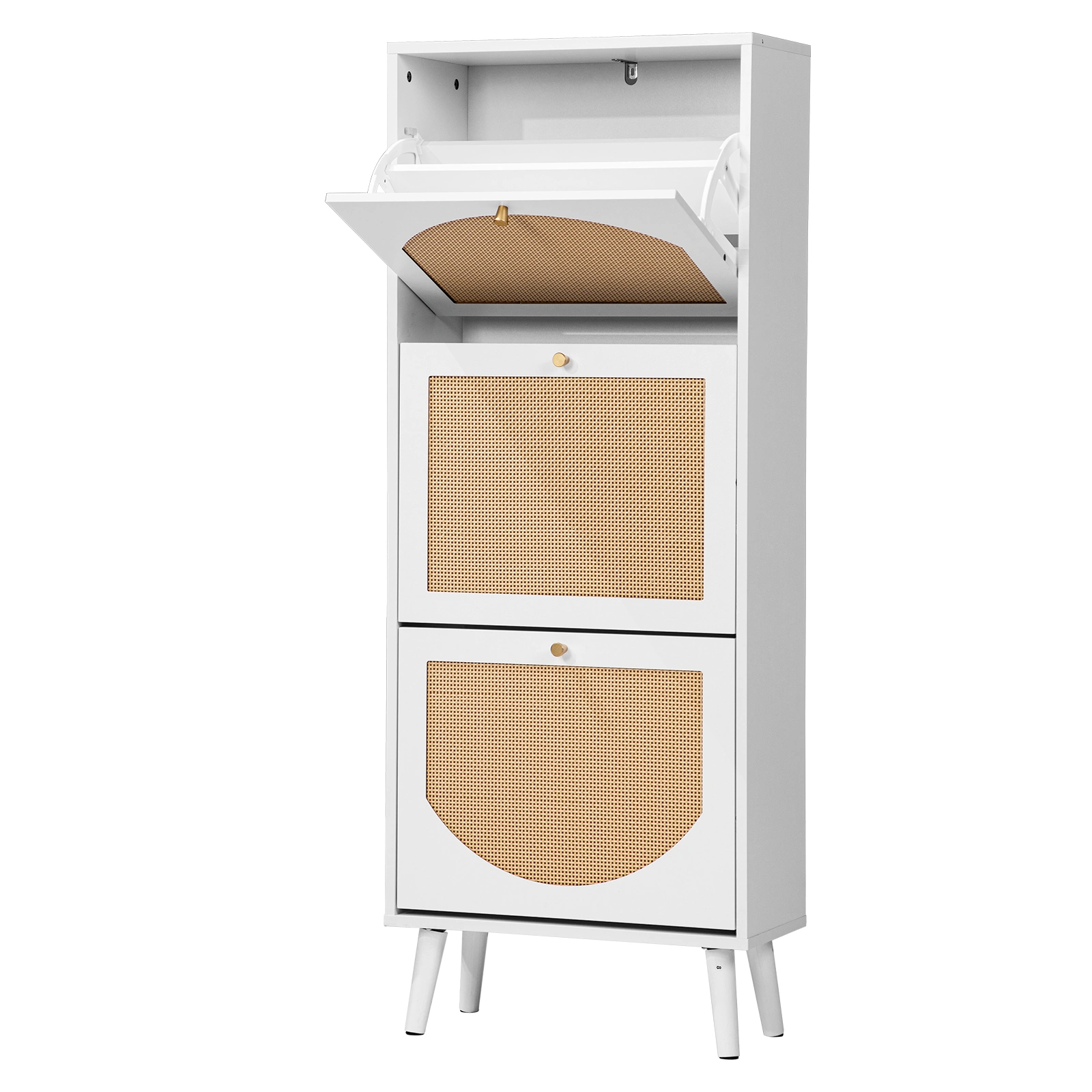 Rattan-fronted 3-tier shoe cabinet, particleboard, 54*24*135 cm, white view 10
