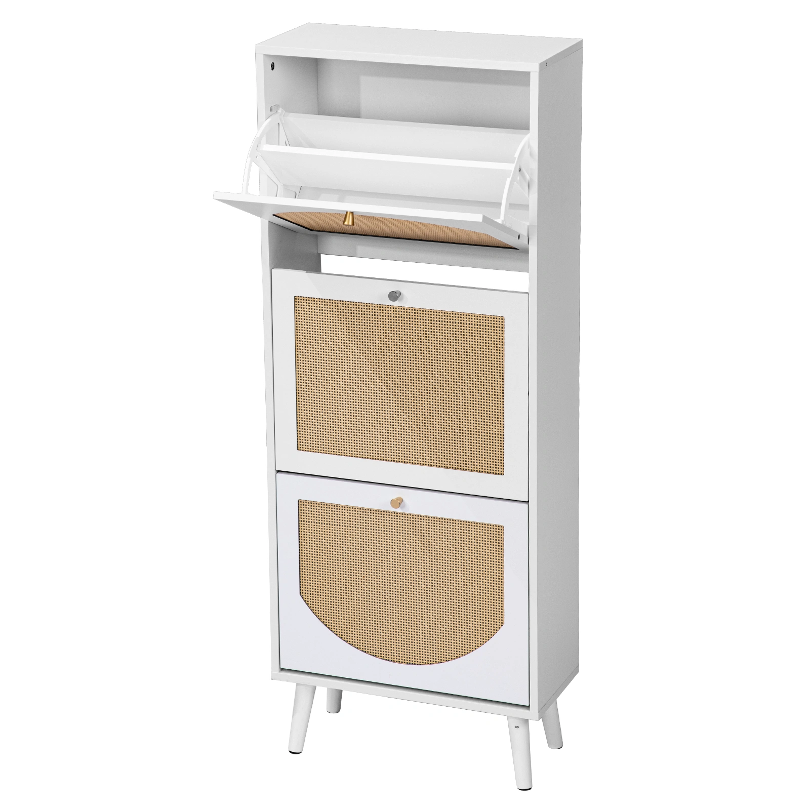 Rattan-fronted 3-tier shoe cabinet, particleboard, 54*24*135 cm, white view 2