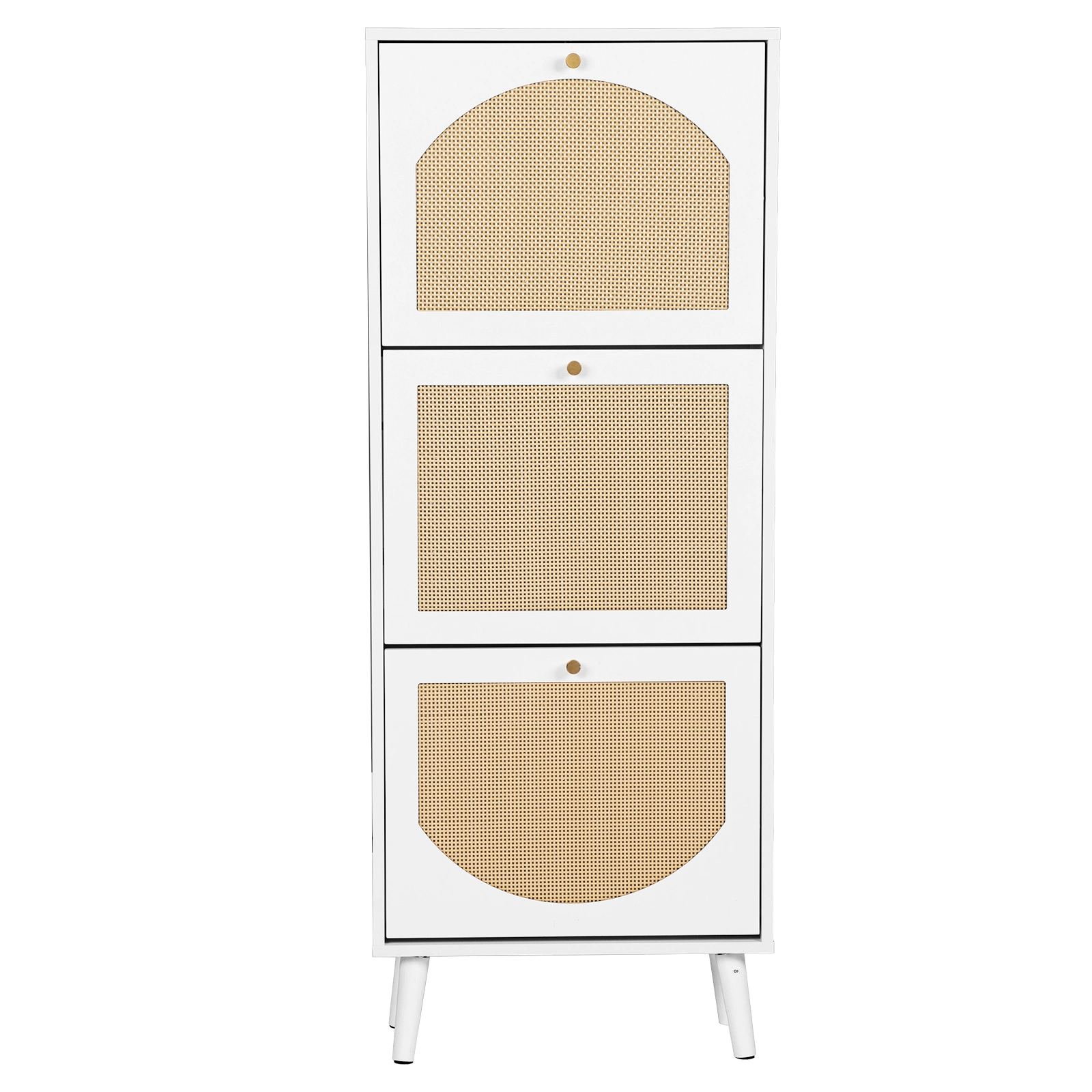 Rattan-fronted 3-tier shoe cabinet, particleboard, 54*24*135 cm, white view 4