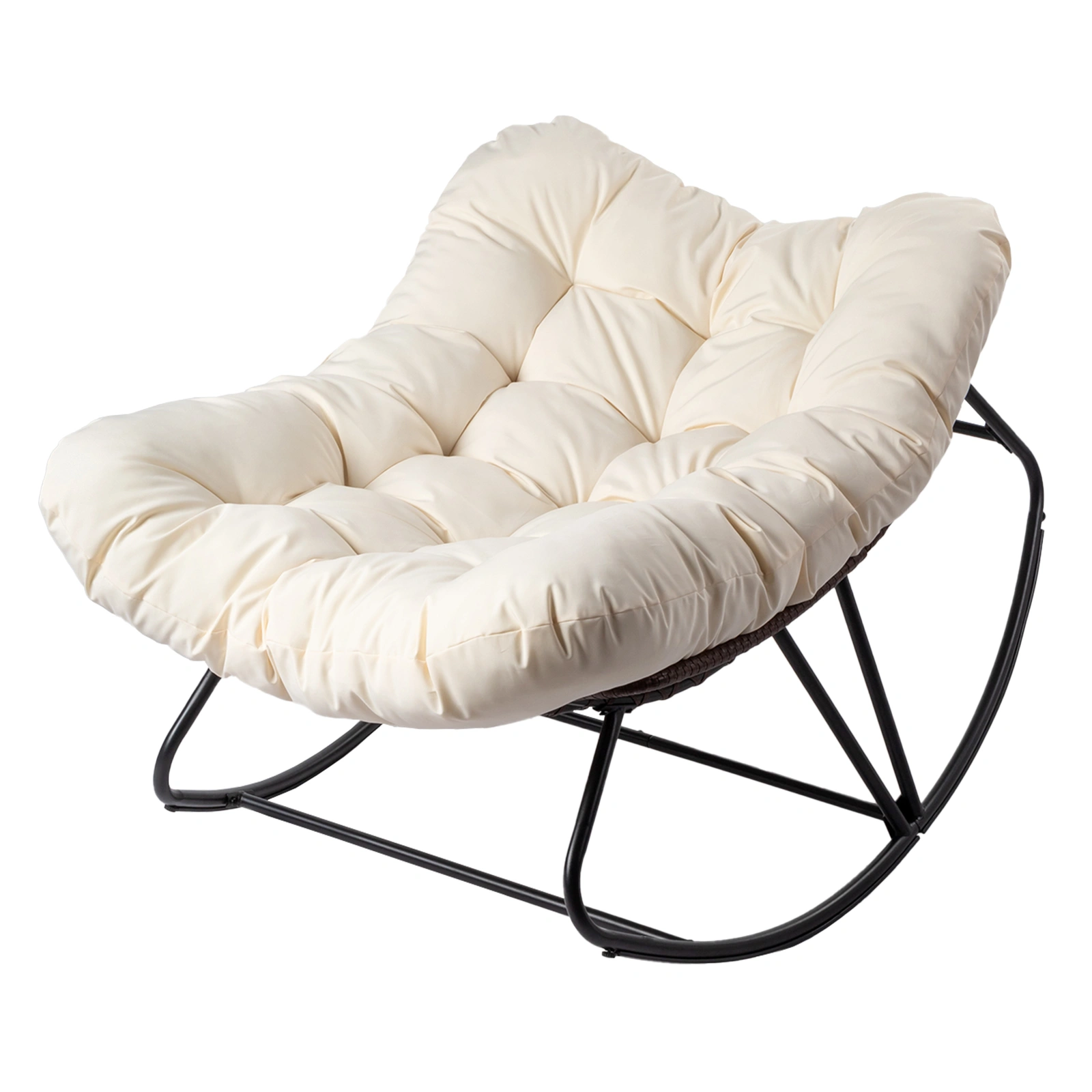 Oversized Beige Outdoor Rocking Chair, Patio Papasan Egg Rocker, Comfy Lounge Chair for Indoor Living Room, Porch, Garden, Backyard view 4