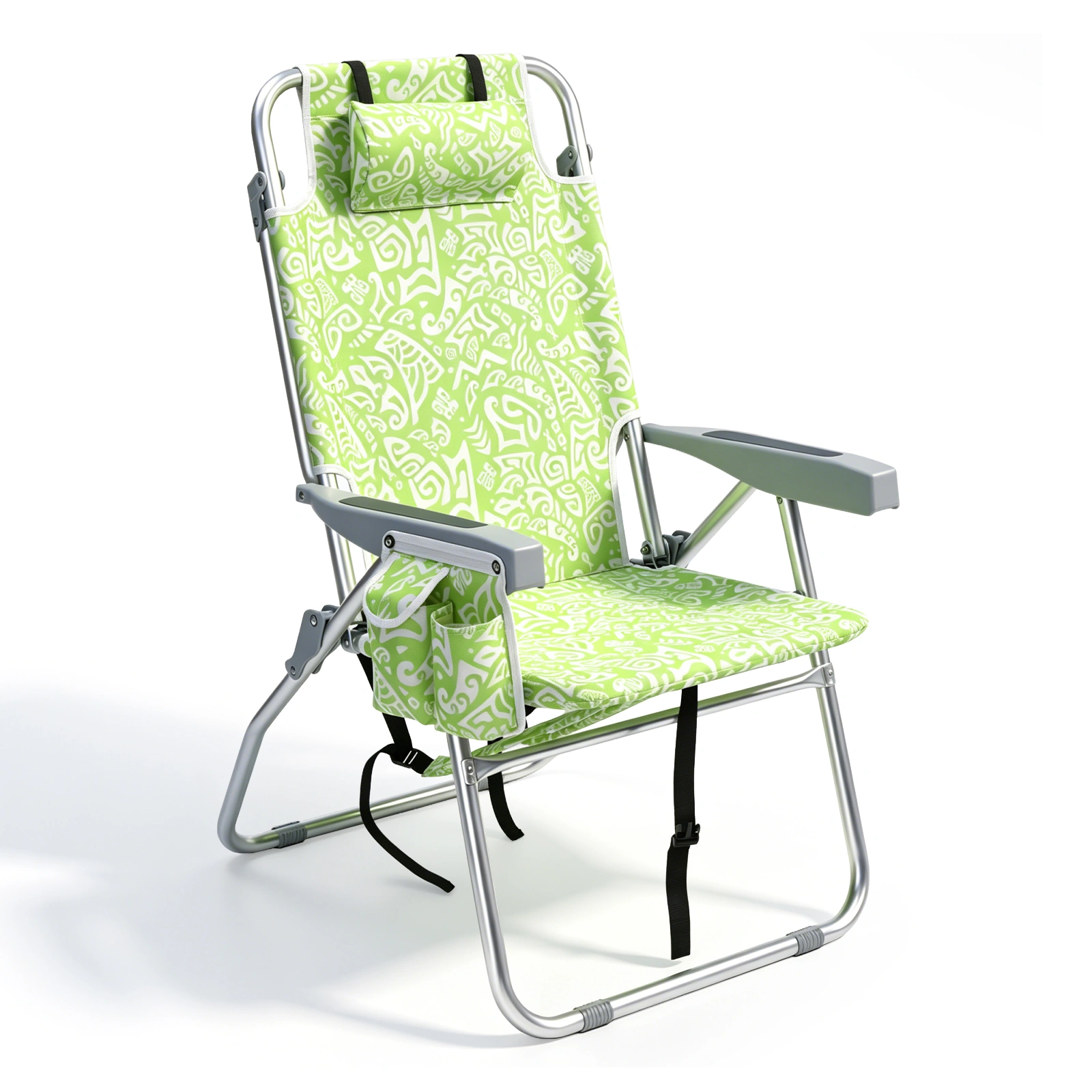 1 PCS Aluminum Beach Chair, 15 Inch Seat Height Yellow Tribal Pattern, 5-Position Adjustable Reclining Lounge Chair with Headrest, Shoulder Strap, 2-in-1 Fabric Cup Holder & Side Pocket, Back Cooler Bag, Integrated Oxford Fabric with Crossbar, 24.8x4 view 18