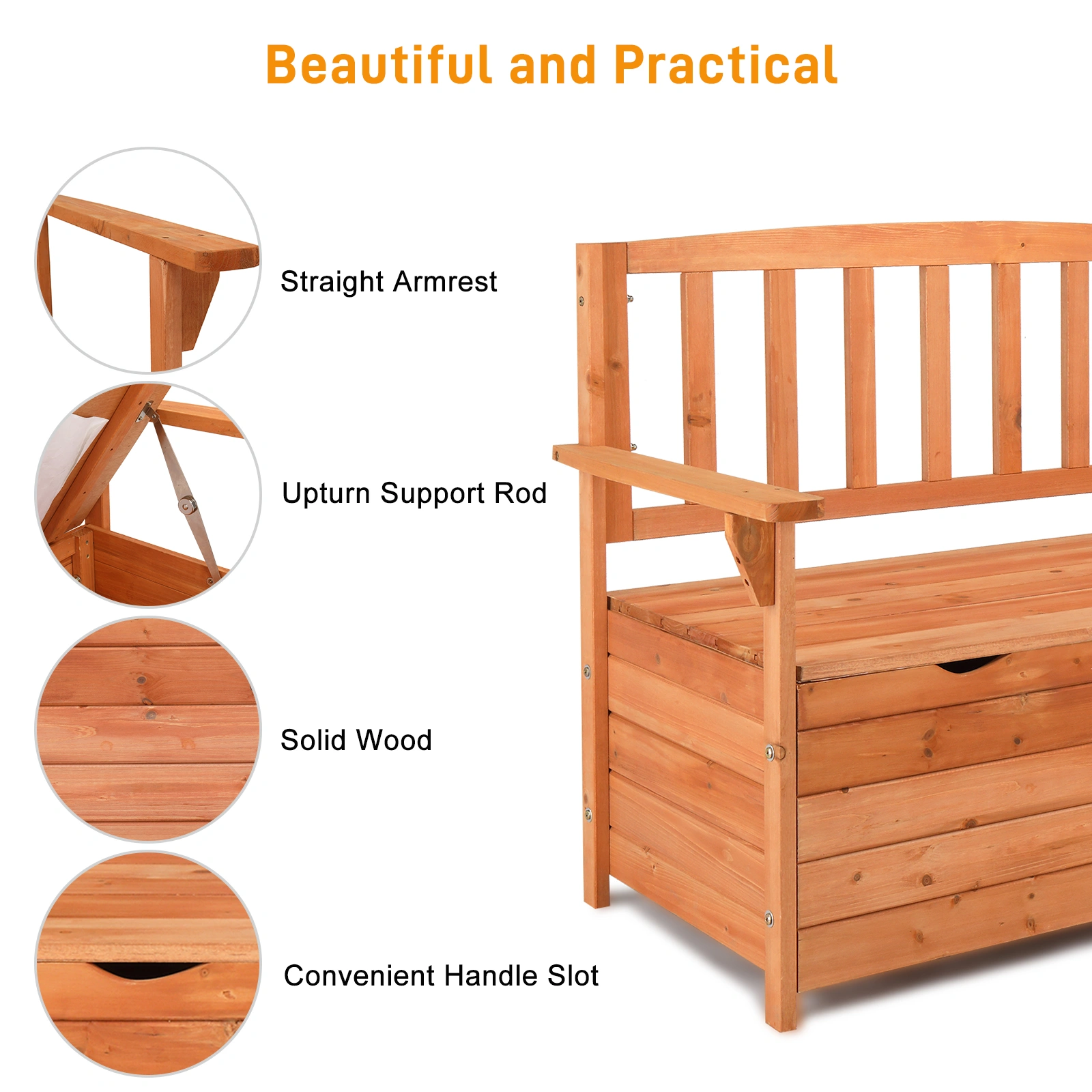 112 * 58 * 84cm Cedar Yard Storage Box With Backrest Armrest Bright Orange Red view 7