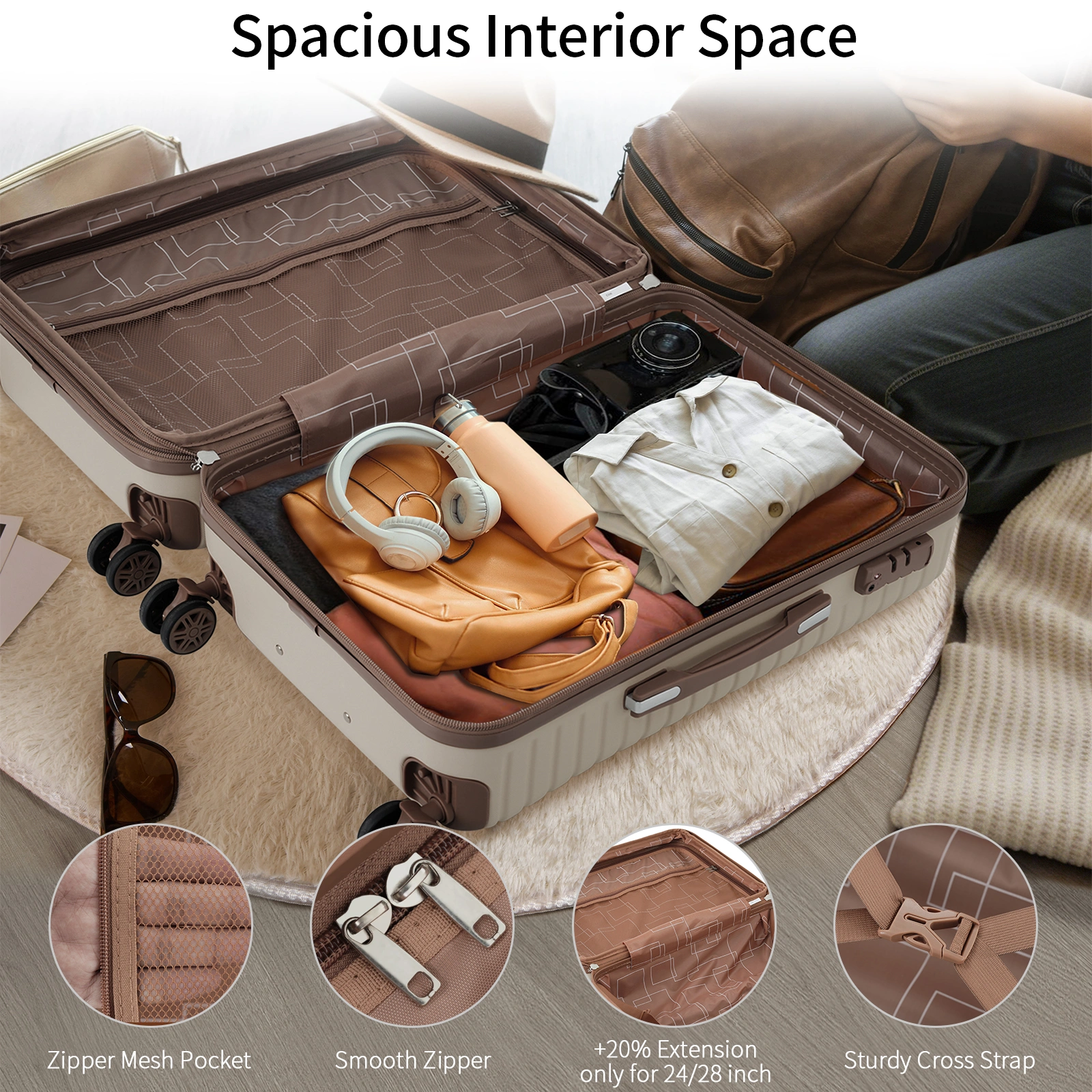 4 Piece Luggage Set ABS Hard Shell Suitcase, Lightweight Expandable Travel Bags with Packing Cubes, TSA Lock, 4-Wheel Spinner, 16/20/24/28 view 4