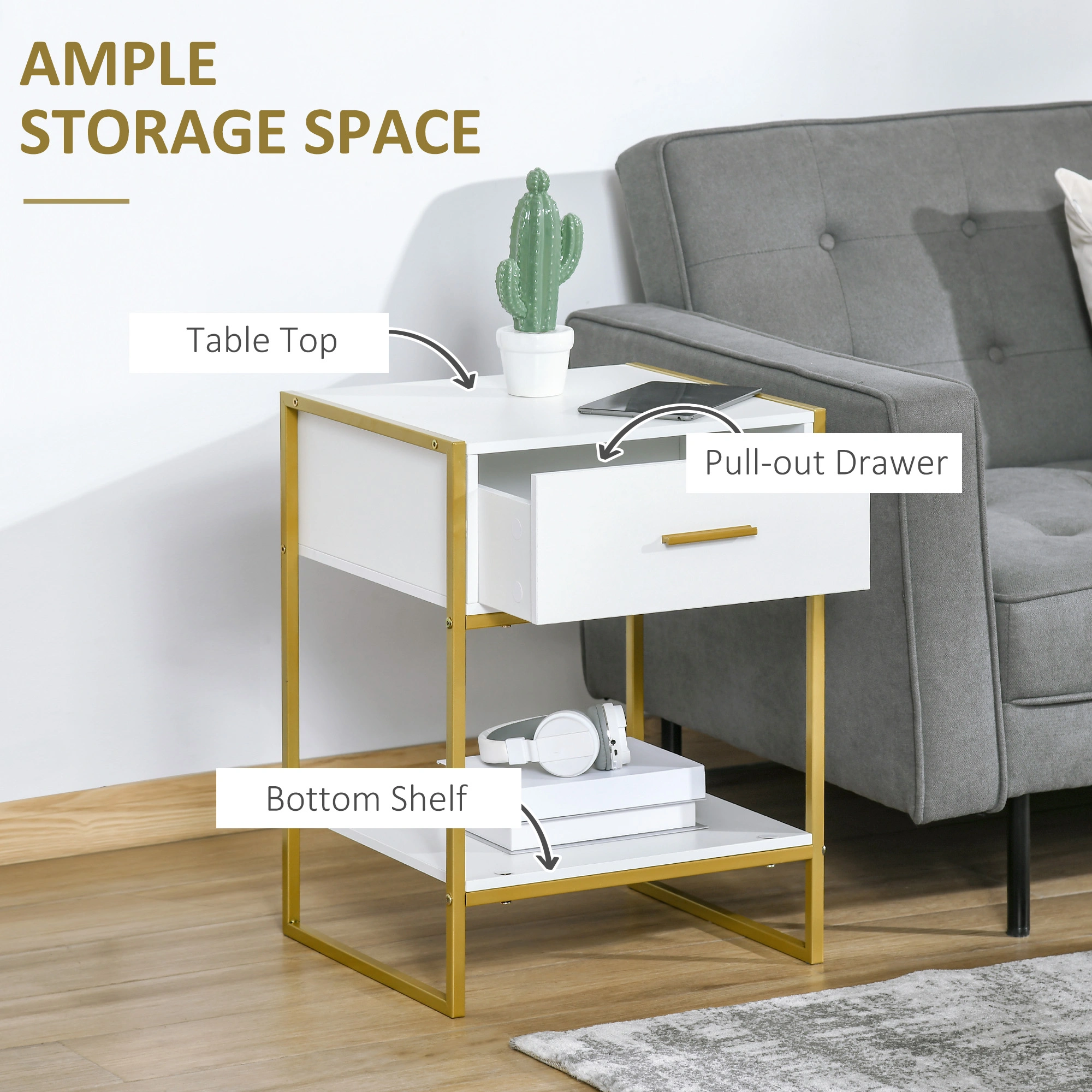 Bedside Tables, Nightstand with Drawers, Small Side Table for Bedroom Couch view 5