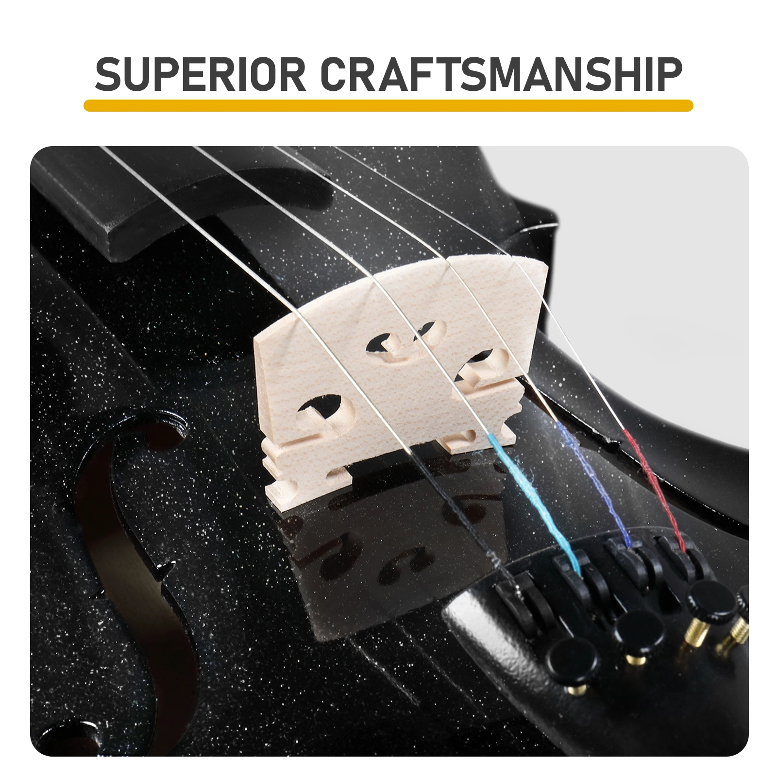 New 4/4 Acoustic Violin Case Bow Rosin Black view 20