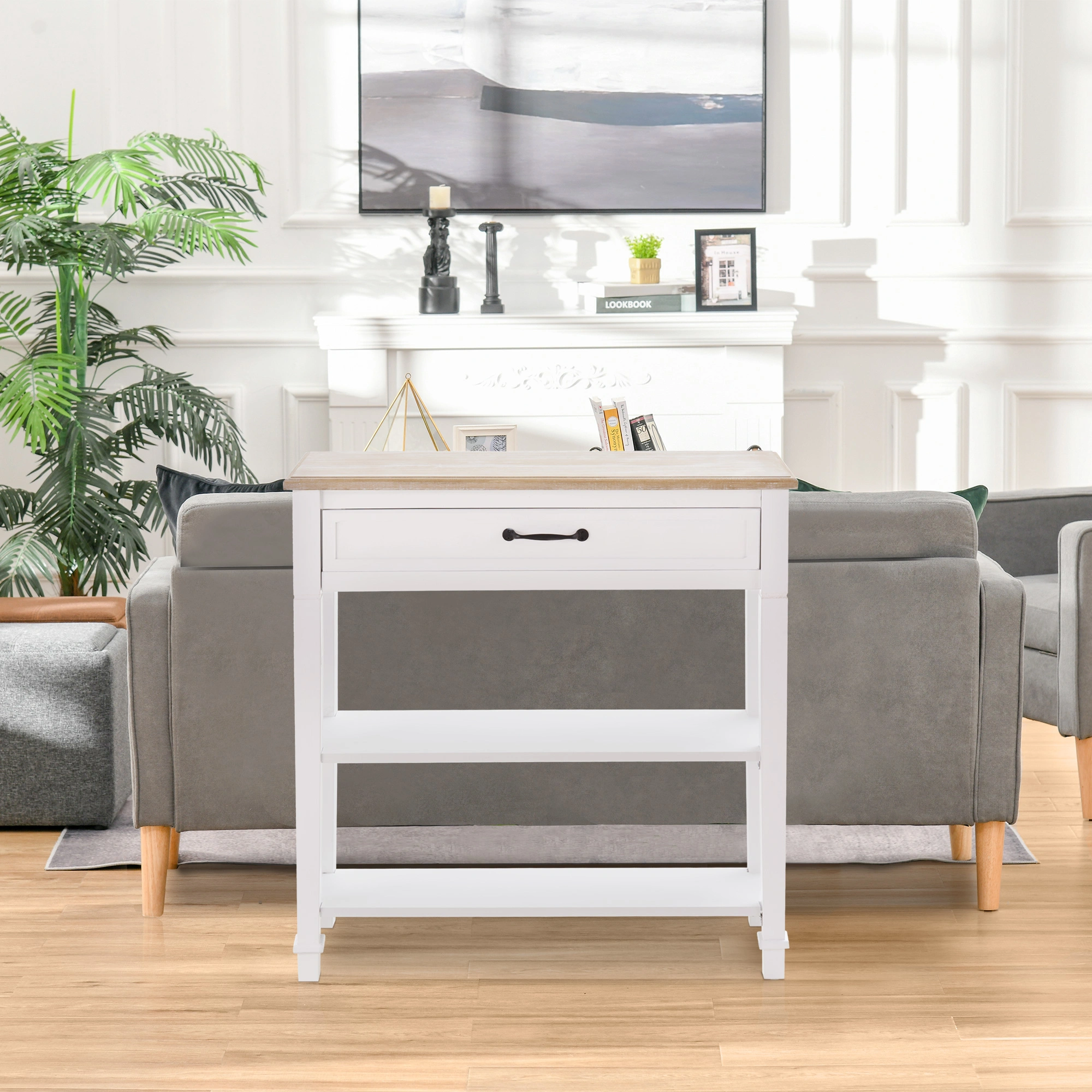 Rattan Coffee Table with Wicker Storage Basket, Natural Indoor Outdoor Side Table for Living Room Bedroom