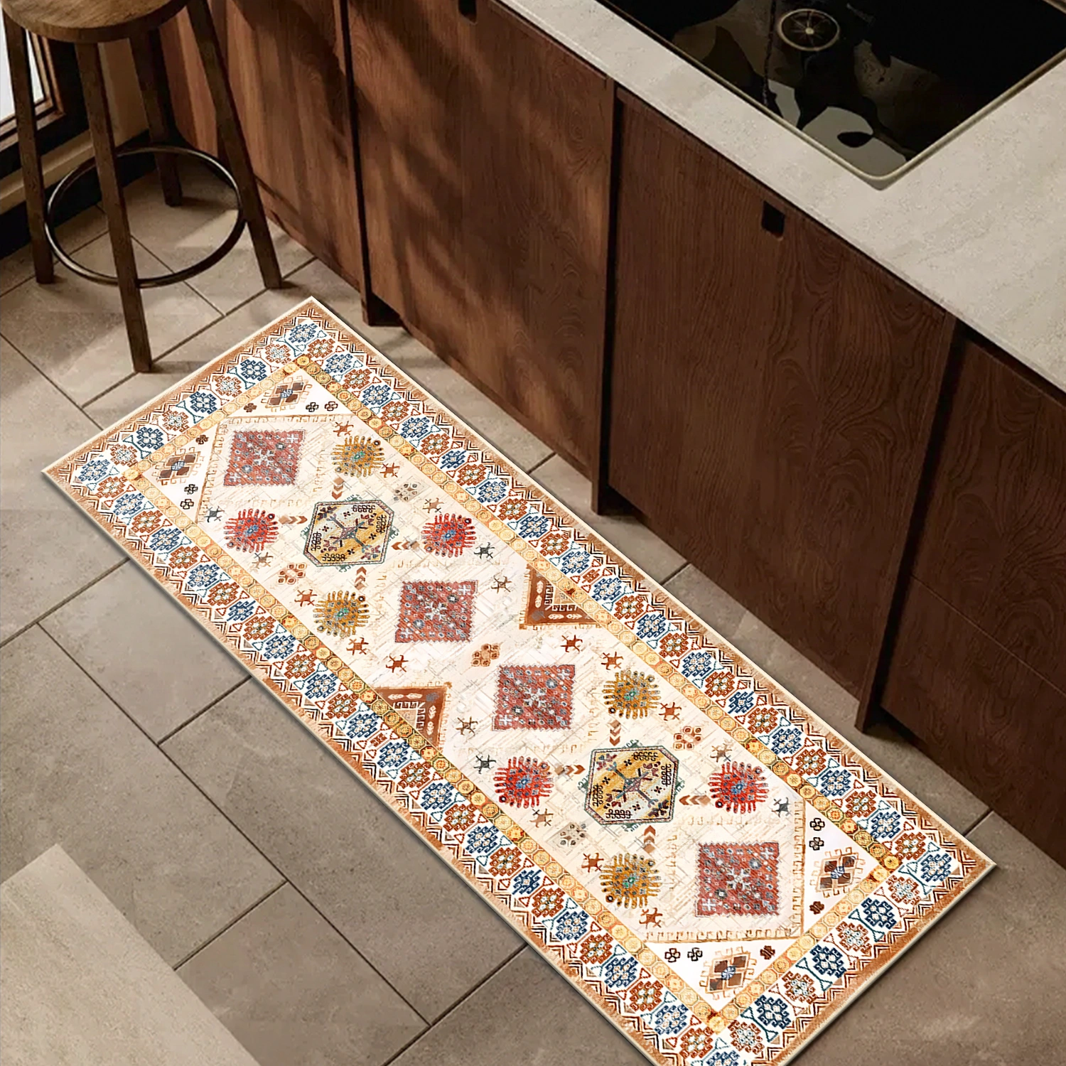 Boho Kitchen Rug Sets 4 Piece with Runner Non Slip Kitchen Rugs and Mats Washable Kitchen Mats for Floor Thick Kitchen Floor Mat Carpet Runner Rugs for Hallway Laundry Holiday Decor view 10