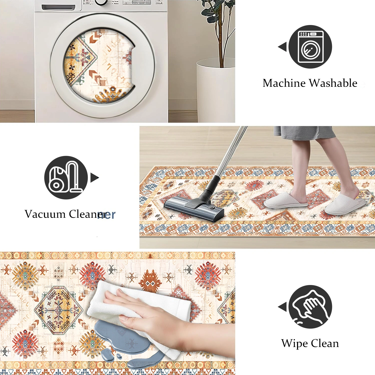 Boho Kitchen Rug Sets 4 Piece with Runner Non Slip Kitchen Rugs and Mats Washable Kitchen Mats for Floor Thick Kitchen Floor Mat Carpet Runner Rugs for Hallway Laundry Holiday Decor view 5